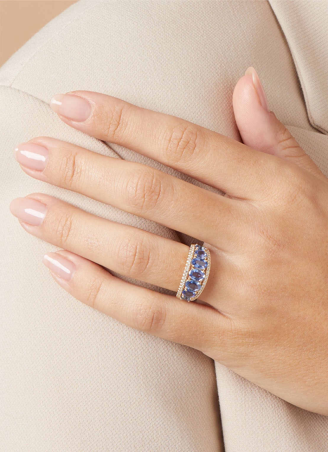 Diamond Point Geelgouden ring, 3.05 ct blauwe saffier, Eden - voorkant 3 geelgoud