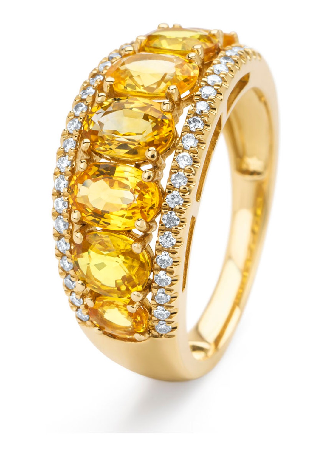 Diamond Point Geelgouden ring, 3.08 ct gele saffier, Eden - voorkant 2 geelgoud