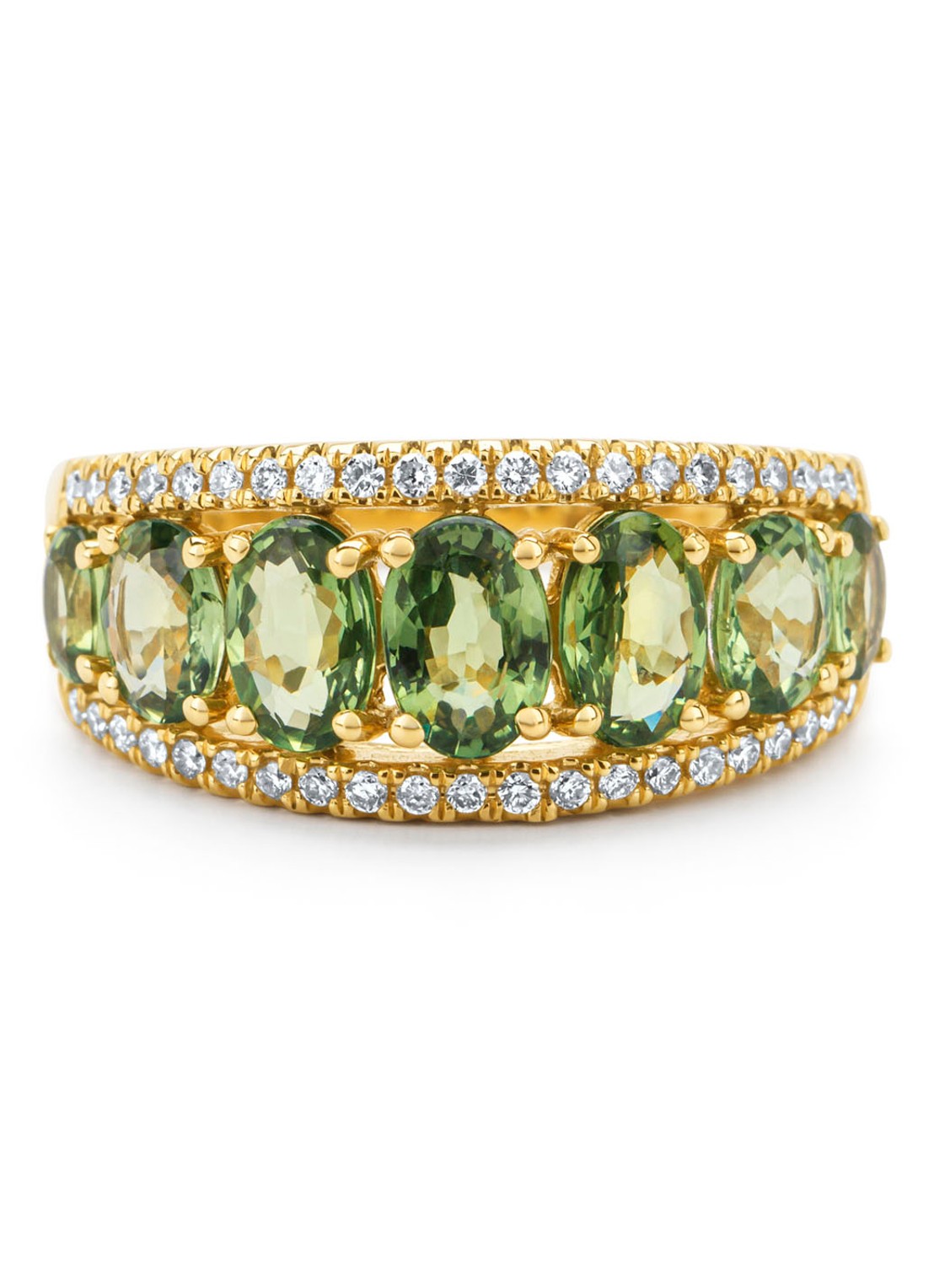 Diamond Point Geelgouden ring, 3.14 ct groene saffier, Eden - detail 3 geelgoud