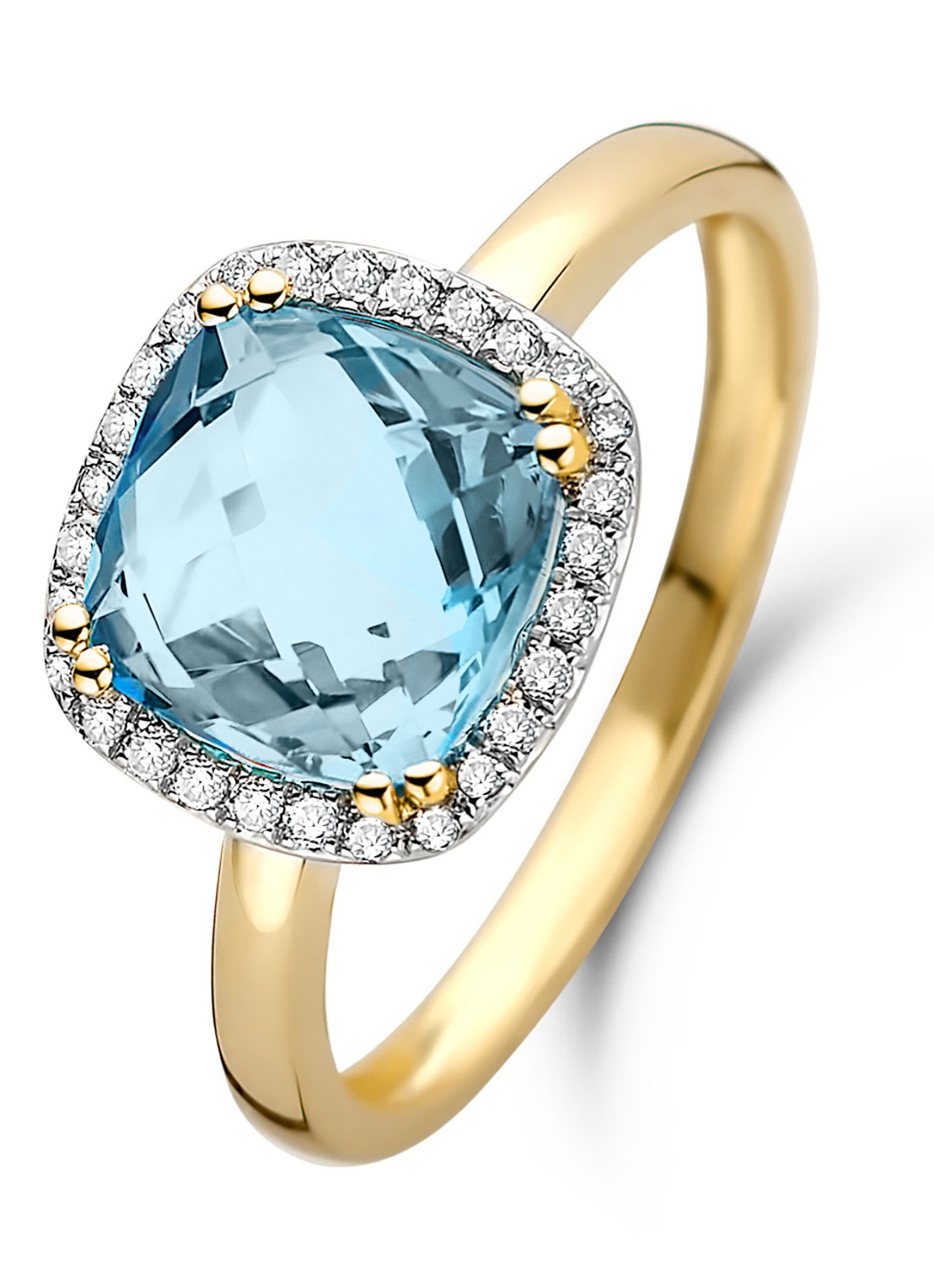 Diamond Point Geelgouden ring 3.17 ct topaas Fiësta - voorkant blauw
