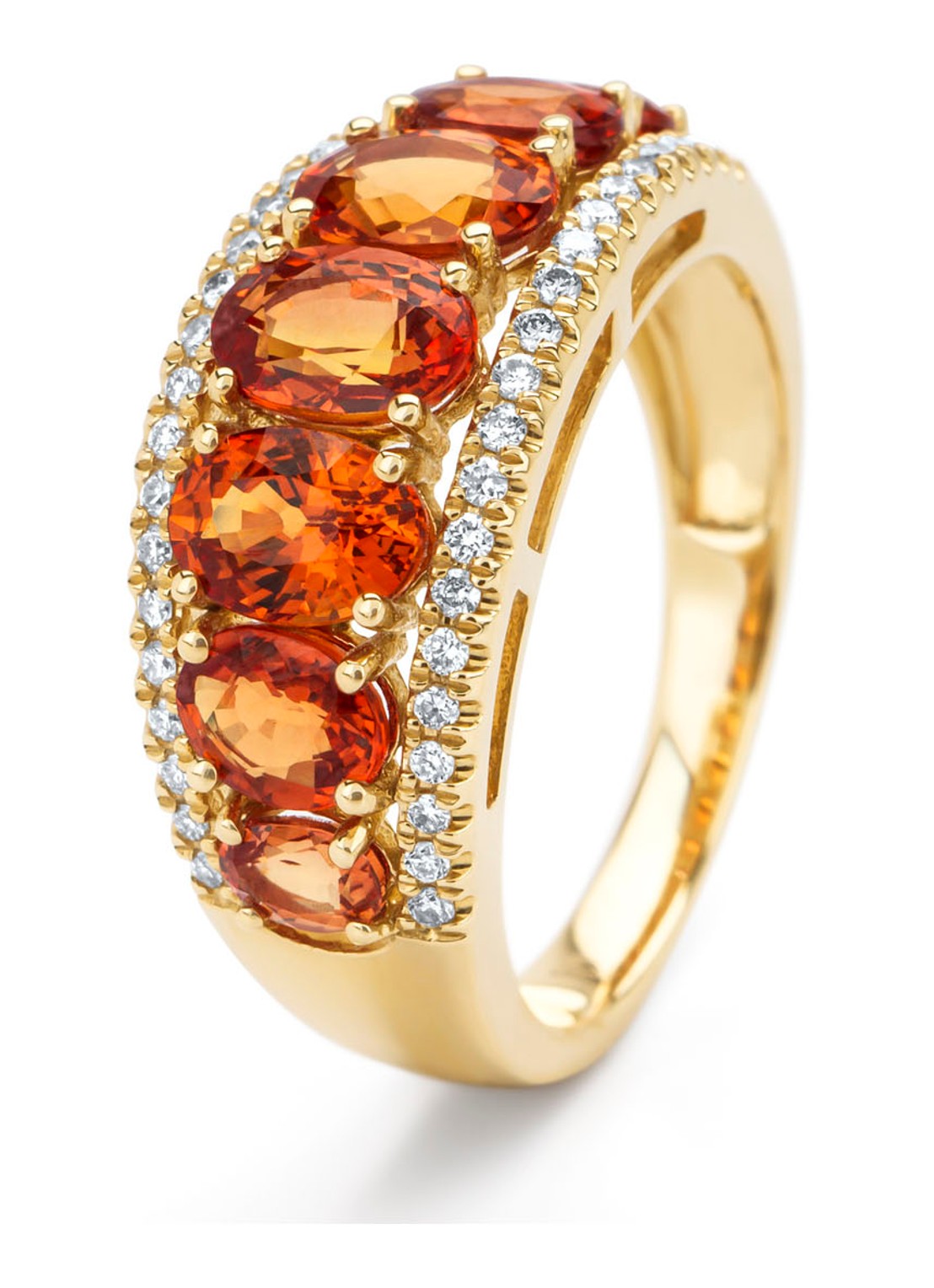 Diamond Point Geelgouden ring, 3.55 ct oranje saffier, Eden - voorkant 2 geelgoud