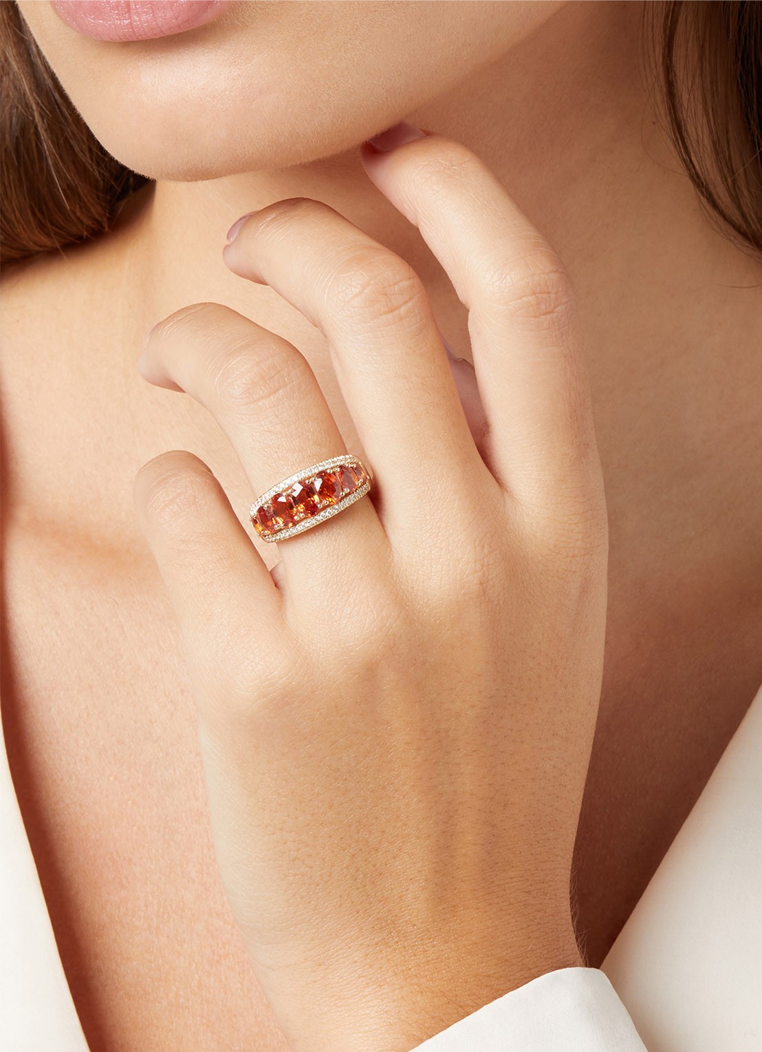 Diamond Point Geelgouden ring, 3.55 ct oranje saffier, Eden - voorkant 3 geelgoud