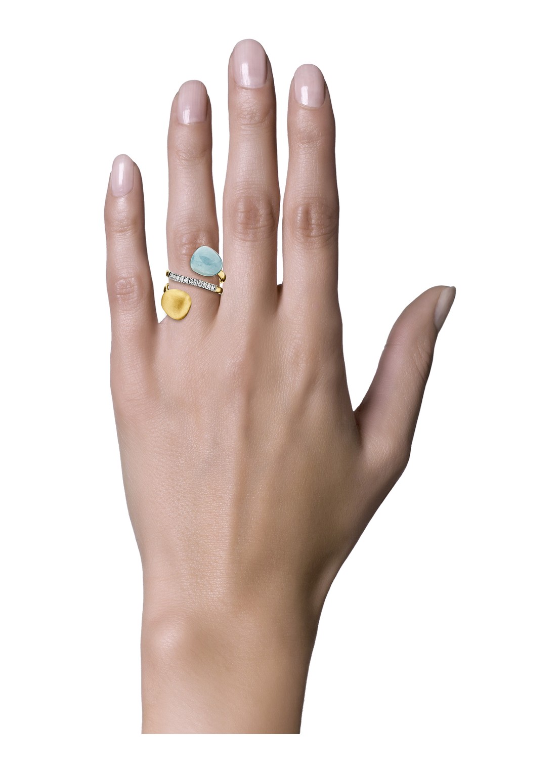 Diamond Point Geelgouden ring 5.70 ct aquamarijn Marigold - detail goud