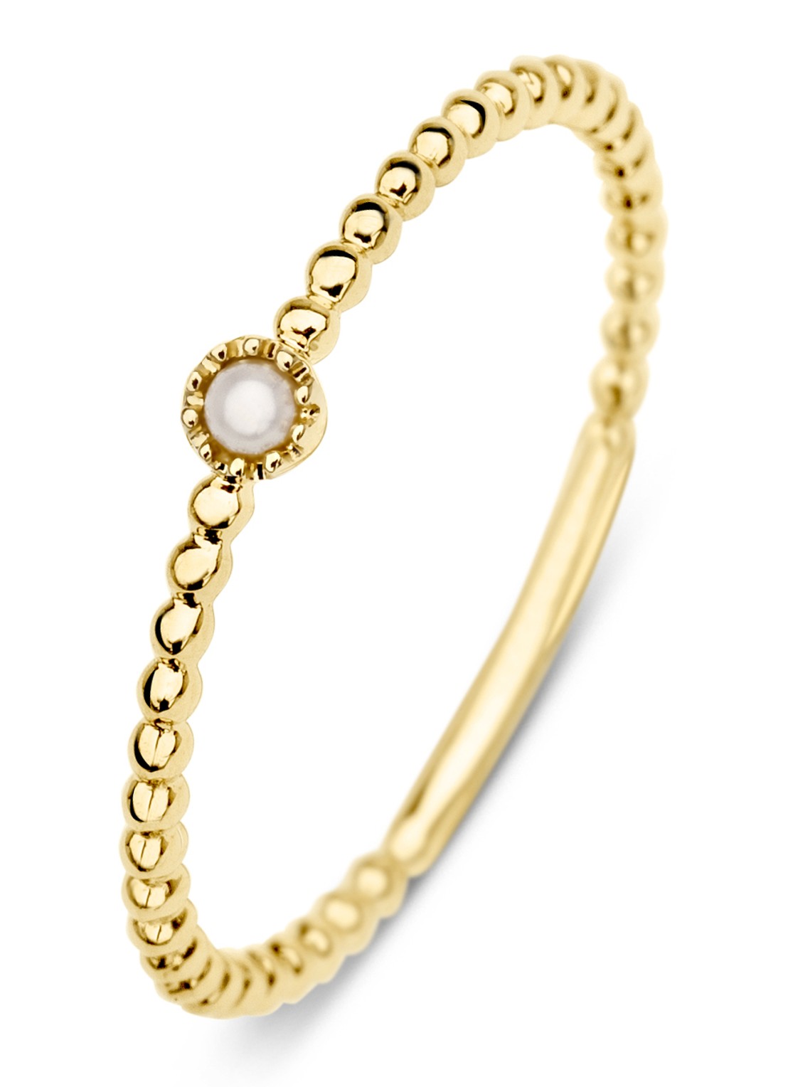 Diamond Point Geelgouden ring zoetwaterparel Joy - voorkant goud