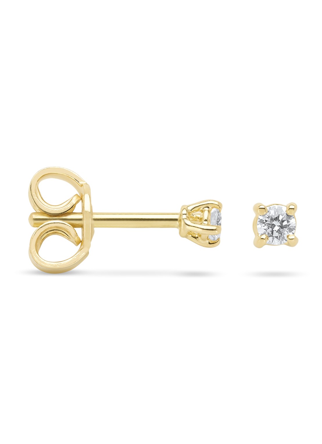 Diamond Point Geelgouden solitair groeibriljant oorstekers, 0.06 ct. 0.06 ct diamant Groeibriljant - voorkant goud