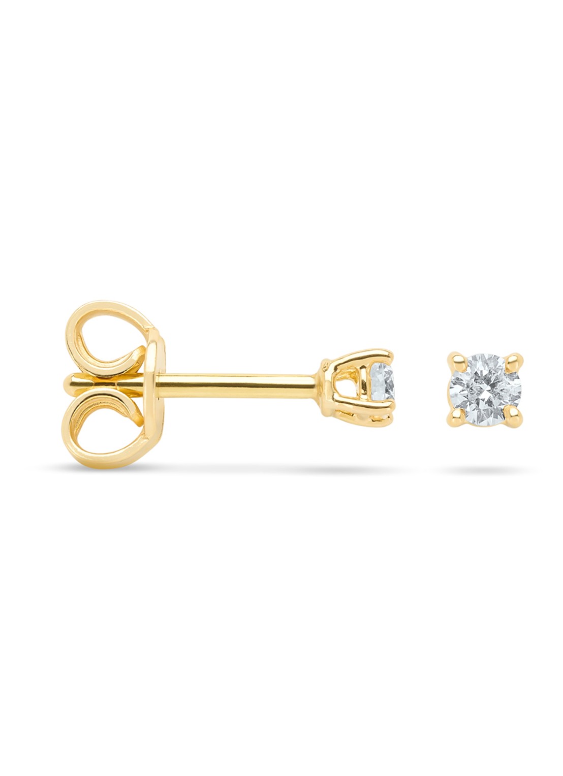 Diamond Point Geelgouden solitair groeibriljant oorstekers, 0.12 ct. 0.12 ct diamant Groeibriljant - voorkant goud