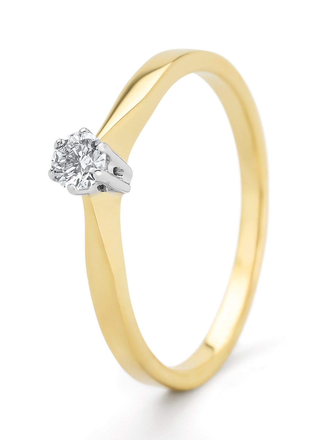 Diamond Point Geelgouden solitair groeibriljant ring, 0.13 ct. 0.13 ct diamant Groeibriljant - voorkant geelgoud