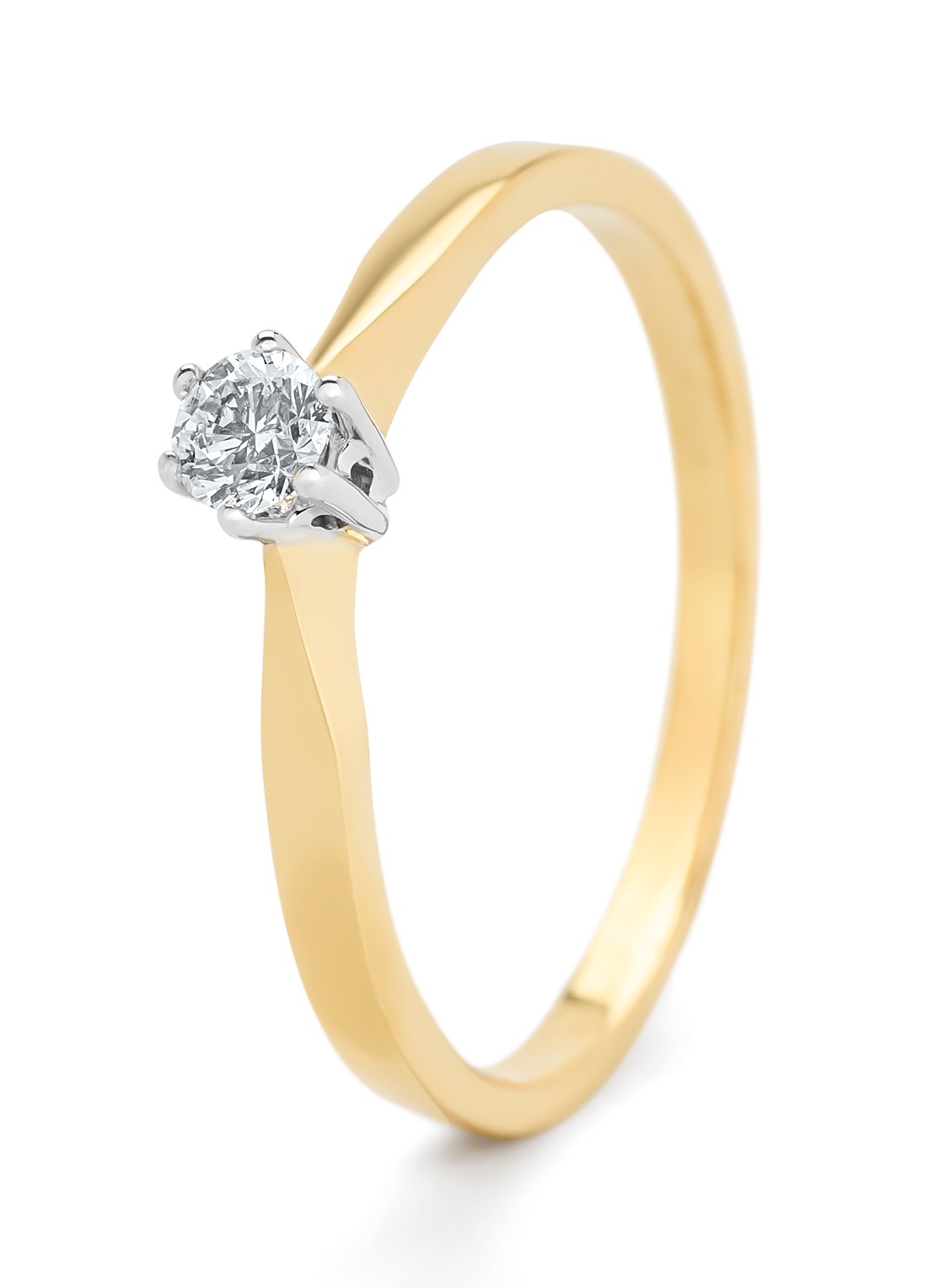Diamond Point Geelgouden solitair groeibriljant ring, 0.15 ct. 0.15 ct diamant Groeibriljant - voorkant geelgoud