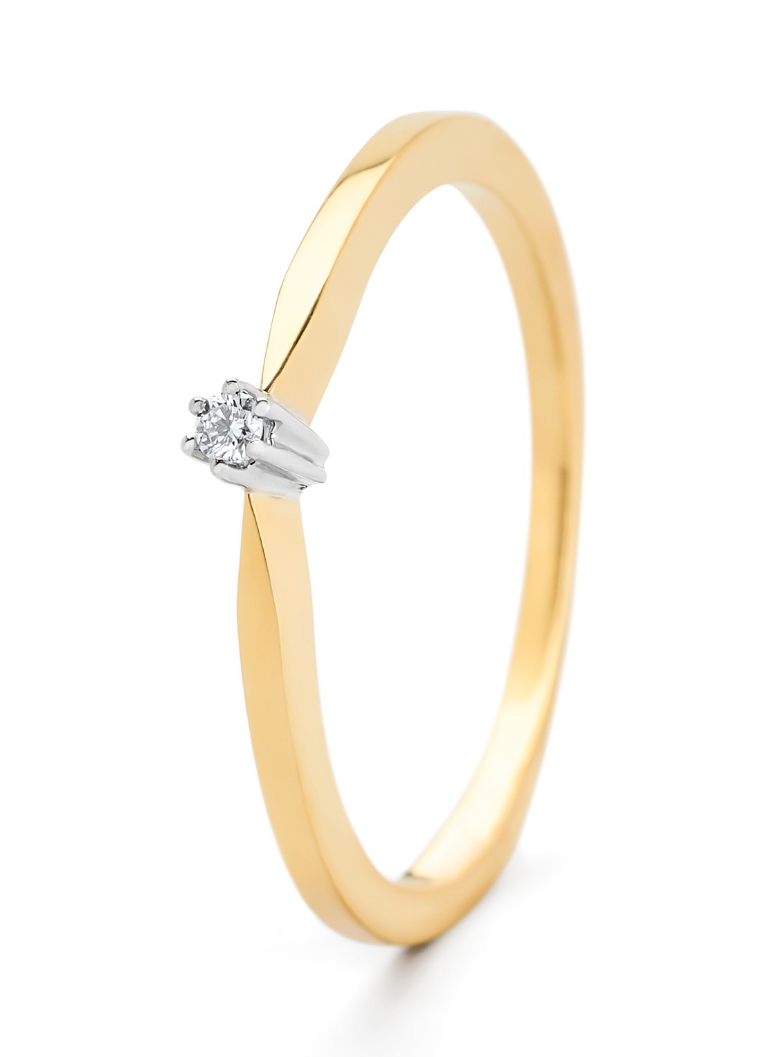Diamond Point Geelgouden solitair ring, 0.02 ct diamant, Groeibriljant - voorkant geelgoud