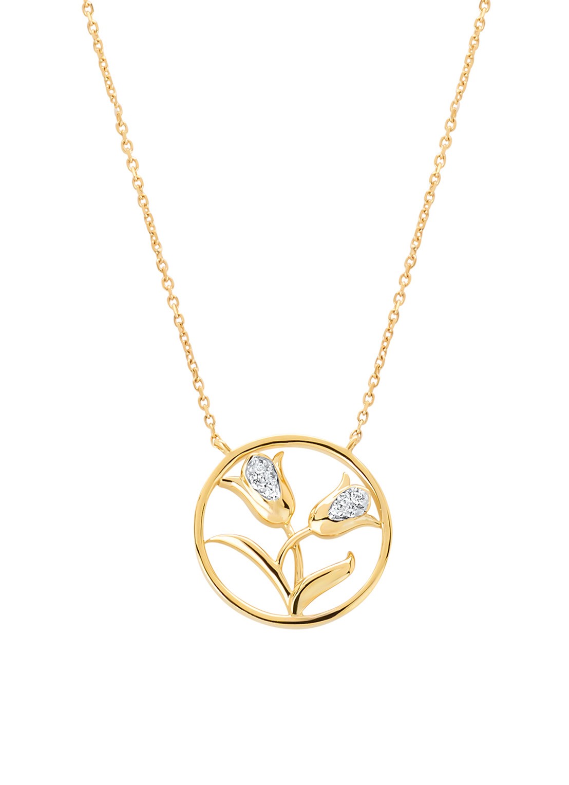 Diamond Point Geelgouden Tulp collier, 0.03 ct diamant, Dutch icons - voorkant geelgoud