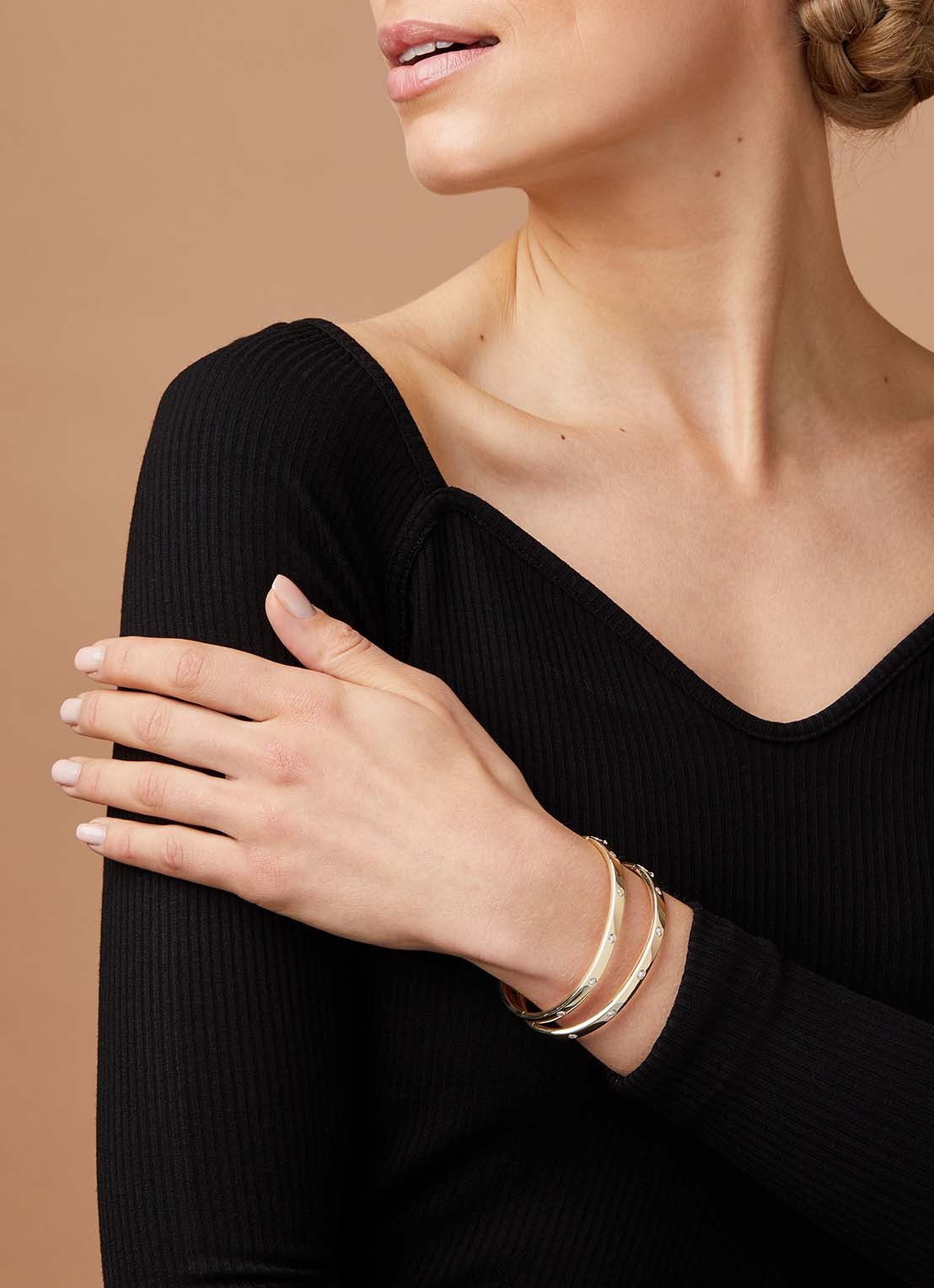 Diamond Point Gouden bangle armband (S), 0.35 ct diamant, Timeless Treasures - voorkant 2 geelgoud