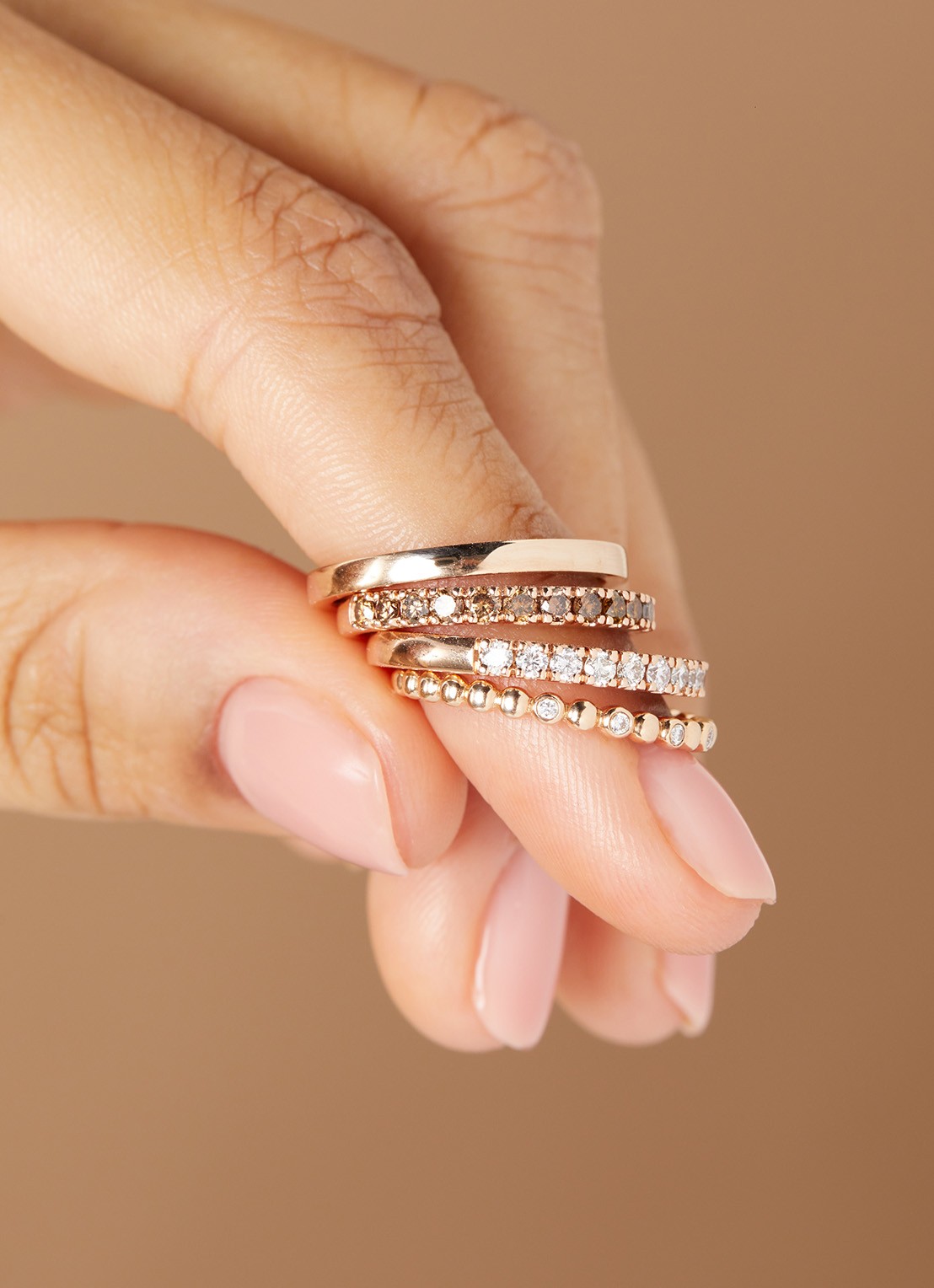 Diamond Point Ring Ensemble van 14 karaat roségoud - voorkant 2 roségoud