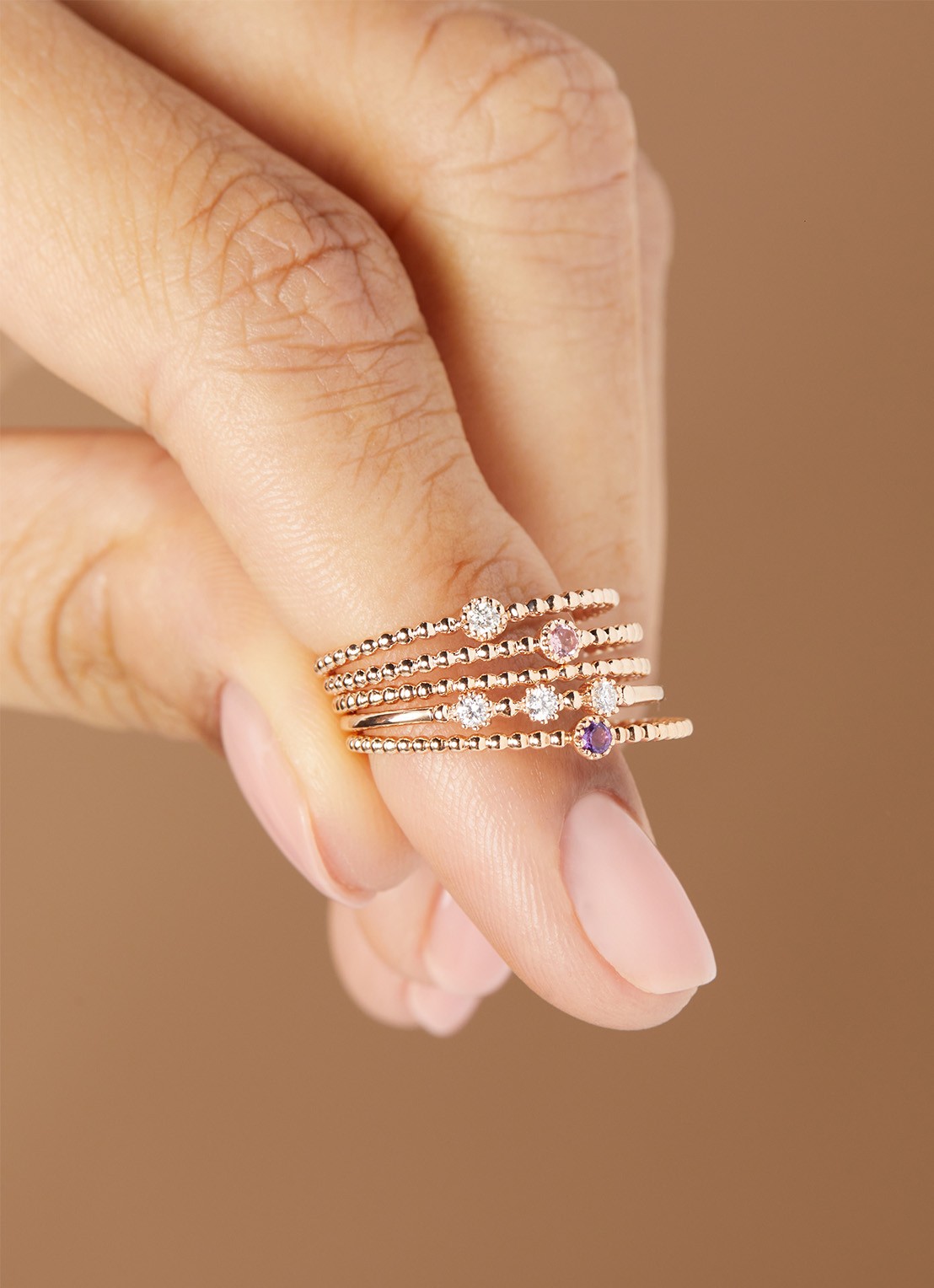 Diamond Point Ring van 14 karaat roségoud met 0.03 ct diamant Joy - voorkant 3 roségoud