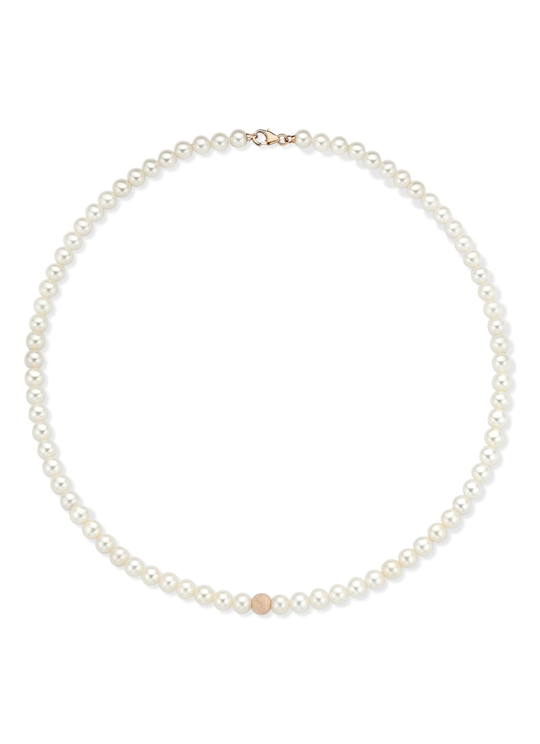 Diamond Point Roségouden collier witte zoetwaterparel Rivièra - voorkant wit