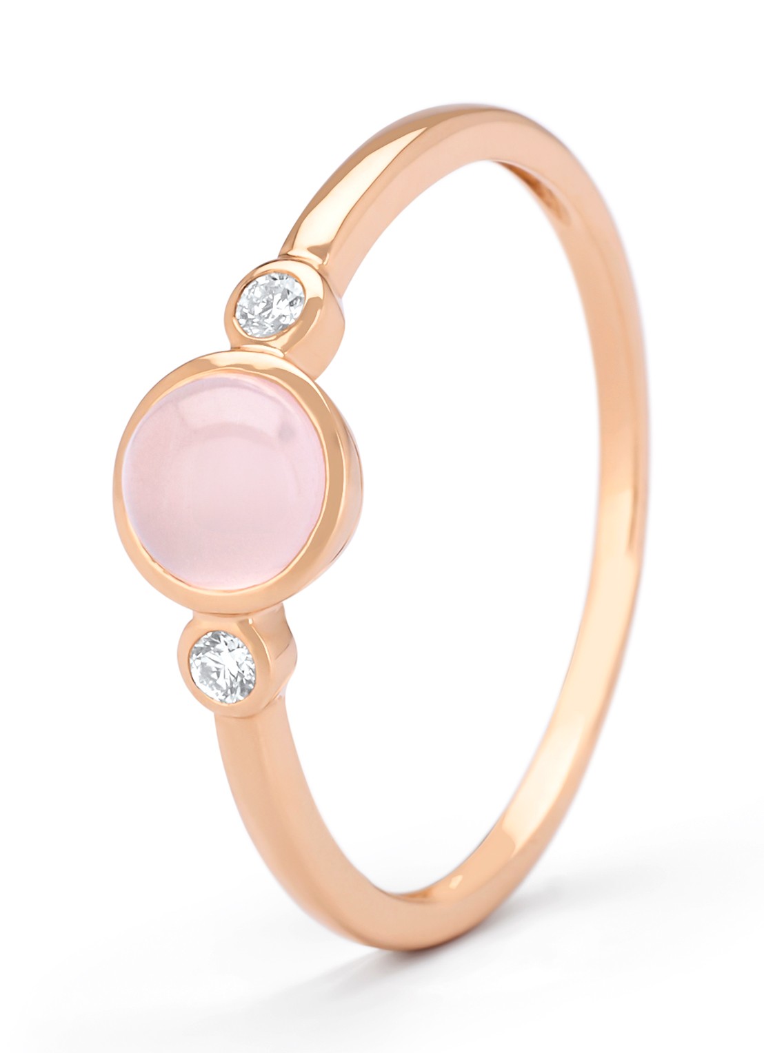 Diamond Point Roségouden ring, 0.54 ct rozenkwarts, Little Drops - voorkant roségoud