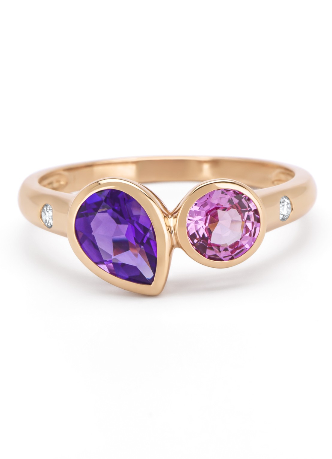 Diamond Point Roségouden ring, 0.70 ct paarse amethist, Little Drops - detail 3 roségoud