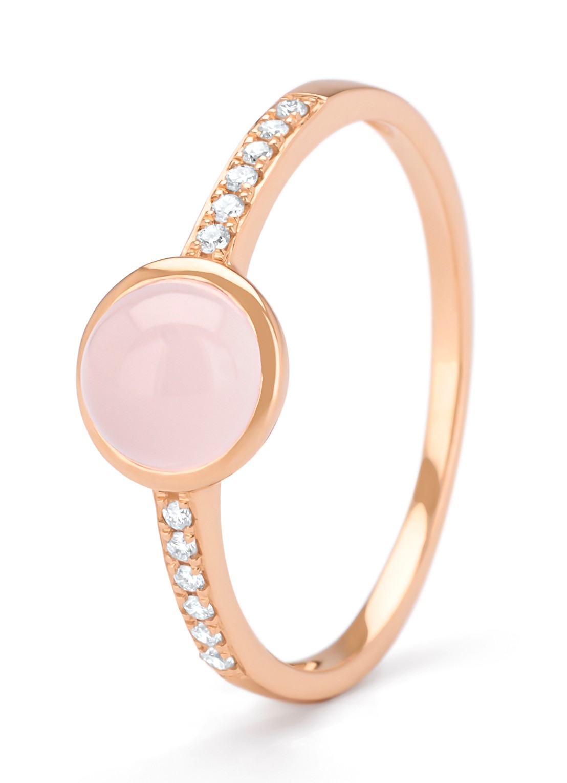 Diamond Point Roségouden ring, 0.91 ct rozenkwarts, Little Drops - voorkant roségoud