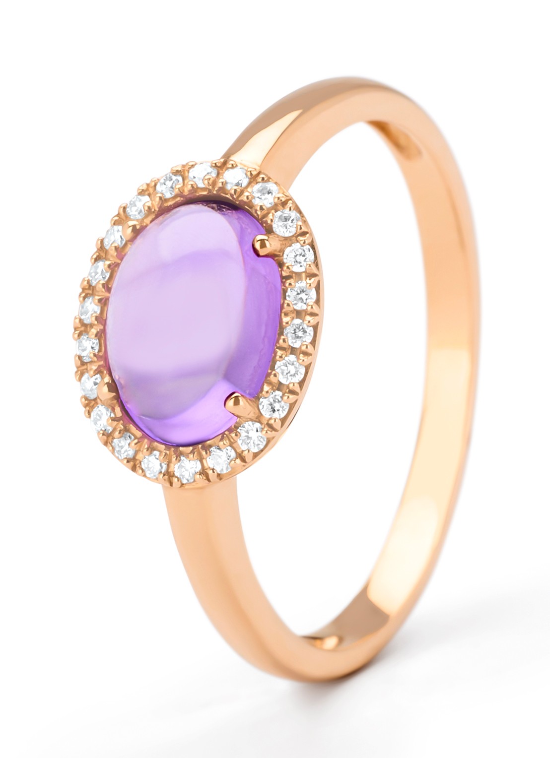 Diamond Point Roségouden ring, 1.20 ct paarse amethist, Little Drops - voorkant roségoud