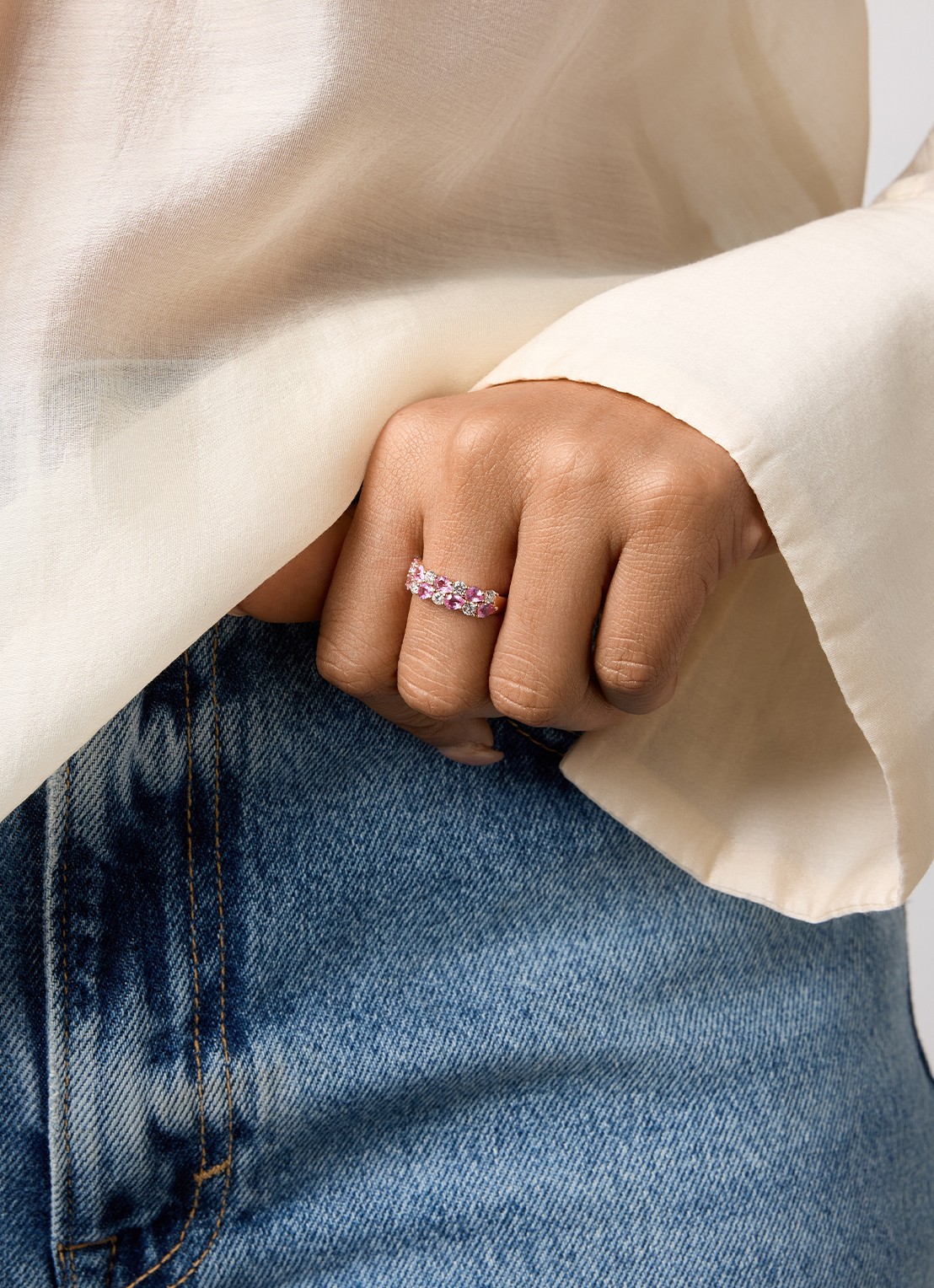 Diamond Point Roségouden ring, 1.65 ct roze saffier, Eden - voorkant 5 roségoud