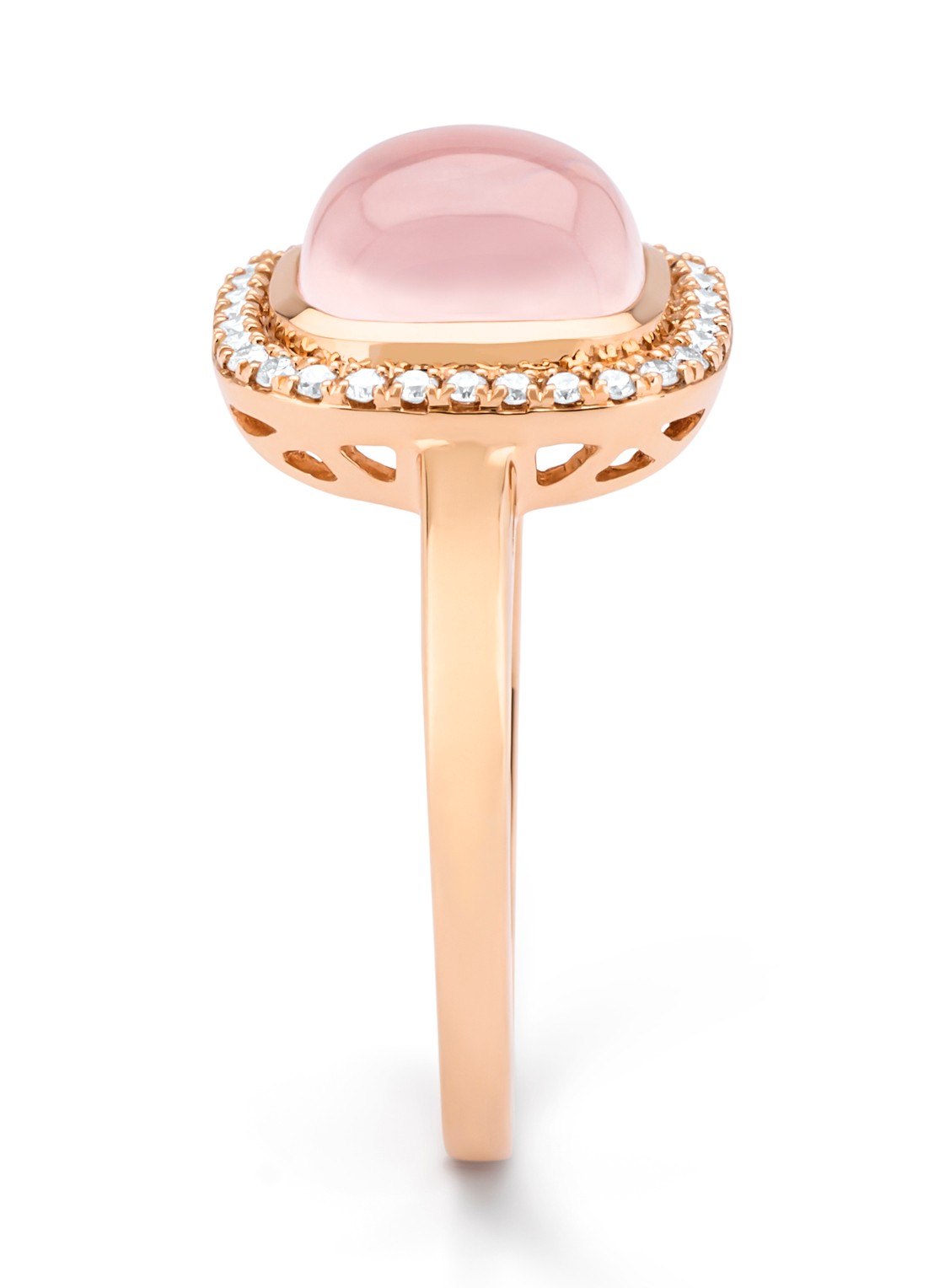 Diamond Point Roségouden ring, 2.36 ct rozenkwarts, Little Drops - detail roségoud