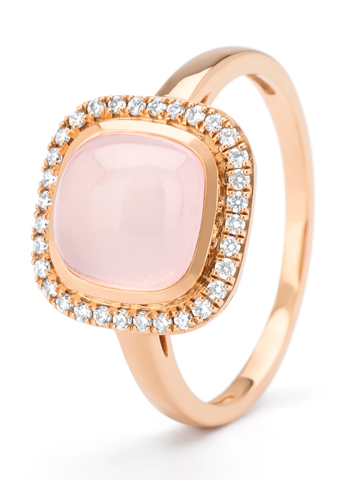 Diamond Point Roségouden ring, 2.36 ct rozenkwarts, Little Drops - voorkant 3 roségoud