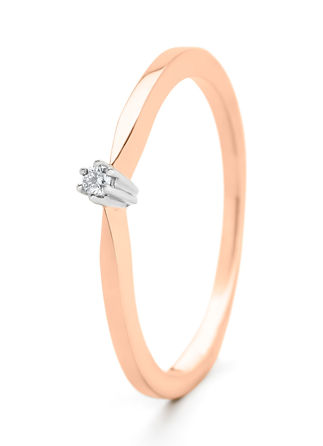 Diamond Point Roségouden solitair groeibriljant ring, 0.02 ct. 0.02 ct diamant Groeibriljant - voorkant roségoud