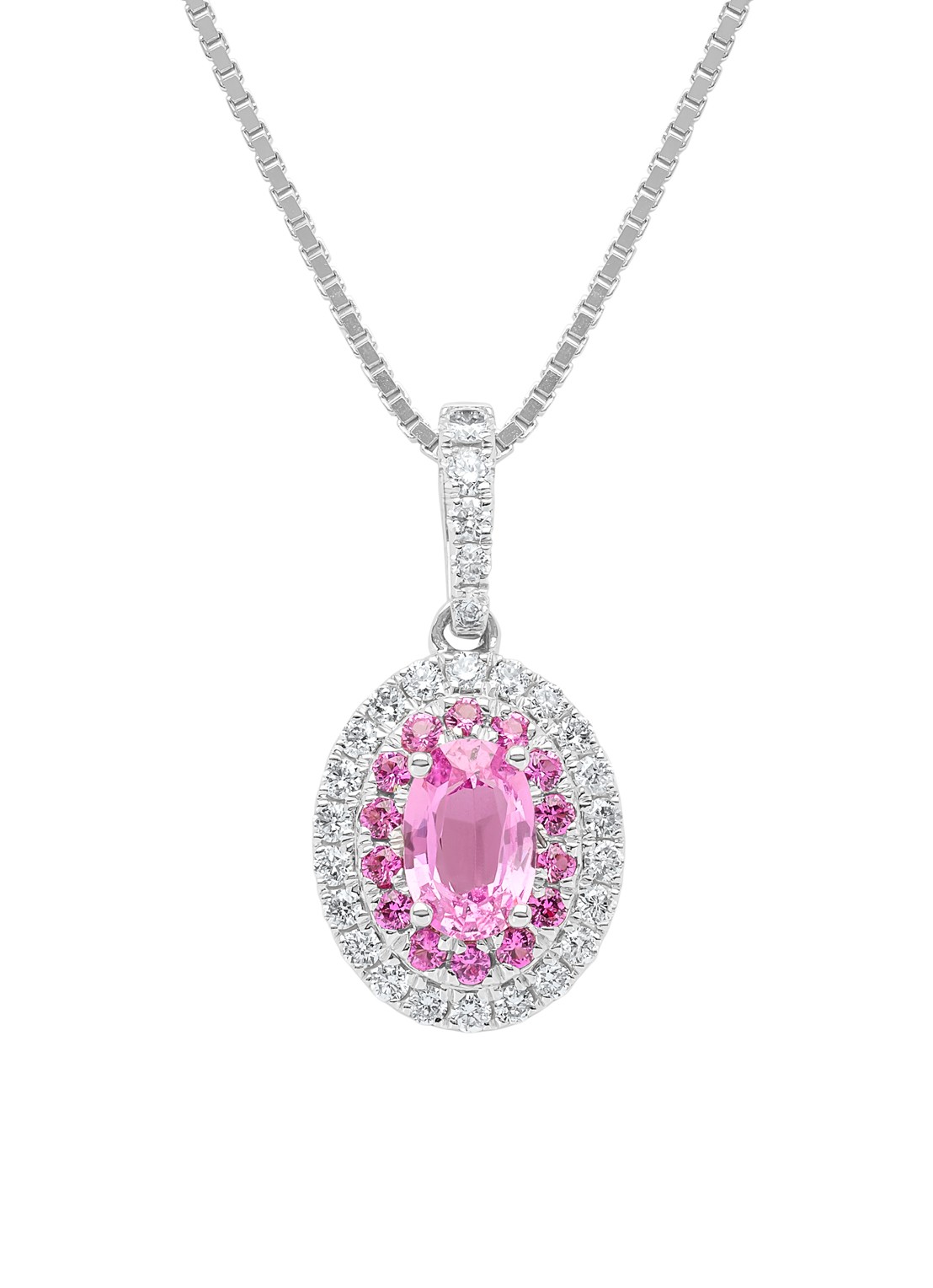 Diamond Point Witgouden hanger, 0.66 ct roze saffier, Eden - voorkant witgoud