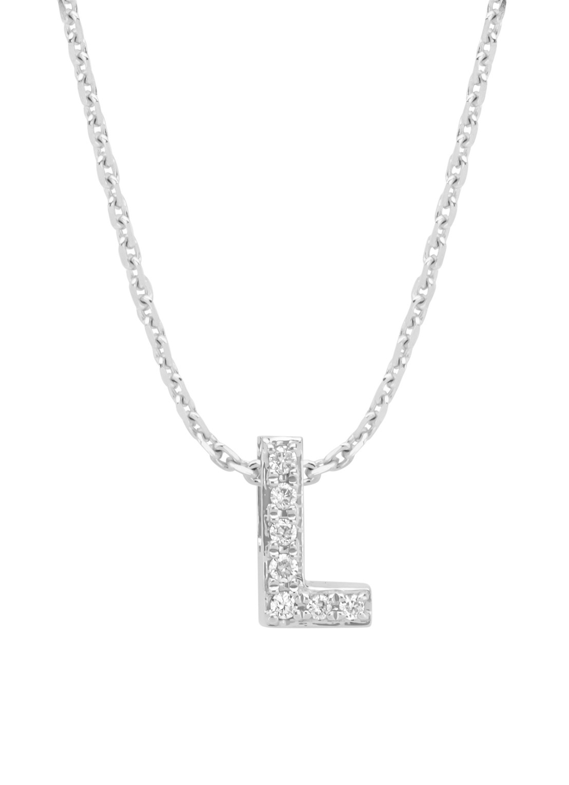 Diamond Point Witgouden hanger L, 0.03 ct diamant, Alphabet - voorkant witgoud
