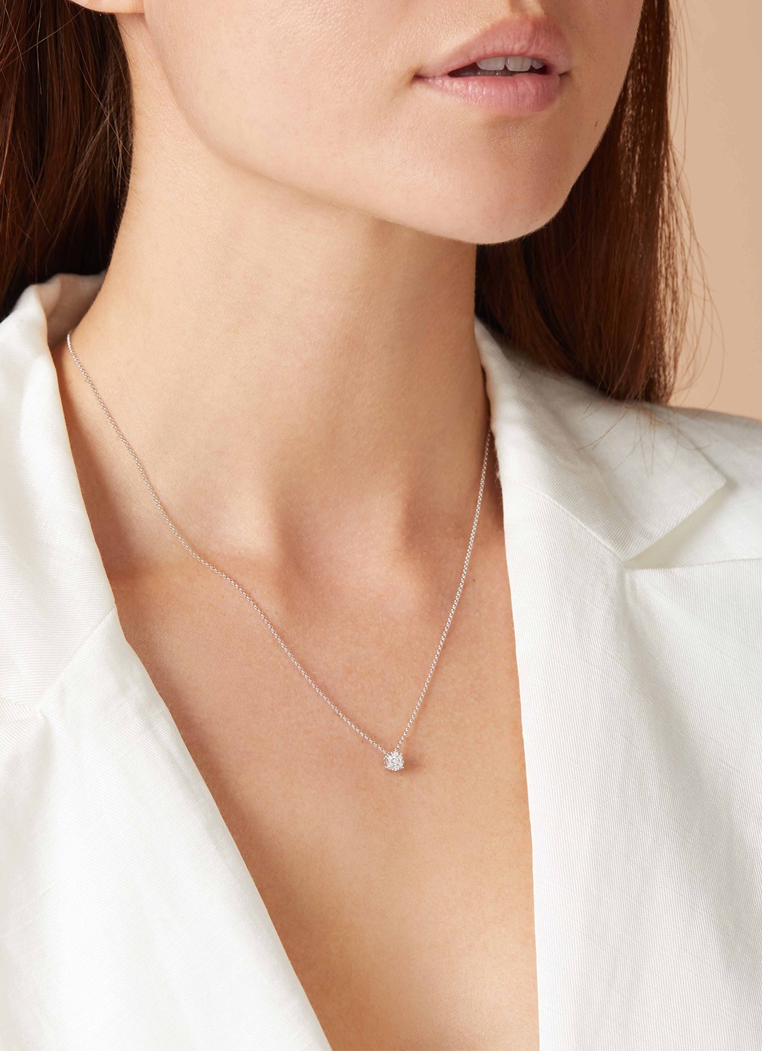 Diamond Point Witgouden hanger met collier, 0.14 ct diamant, Enchanted - voorkant 2 witgoud