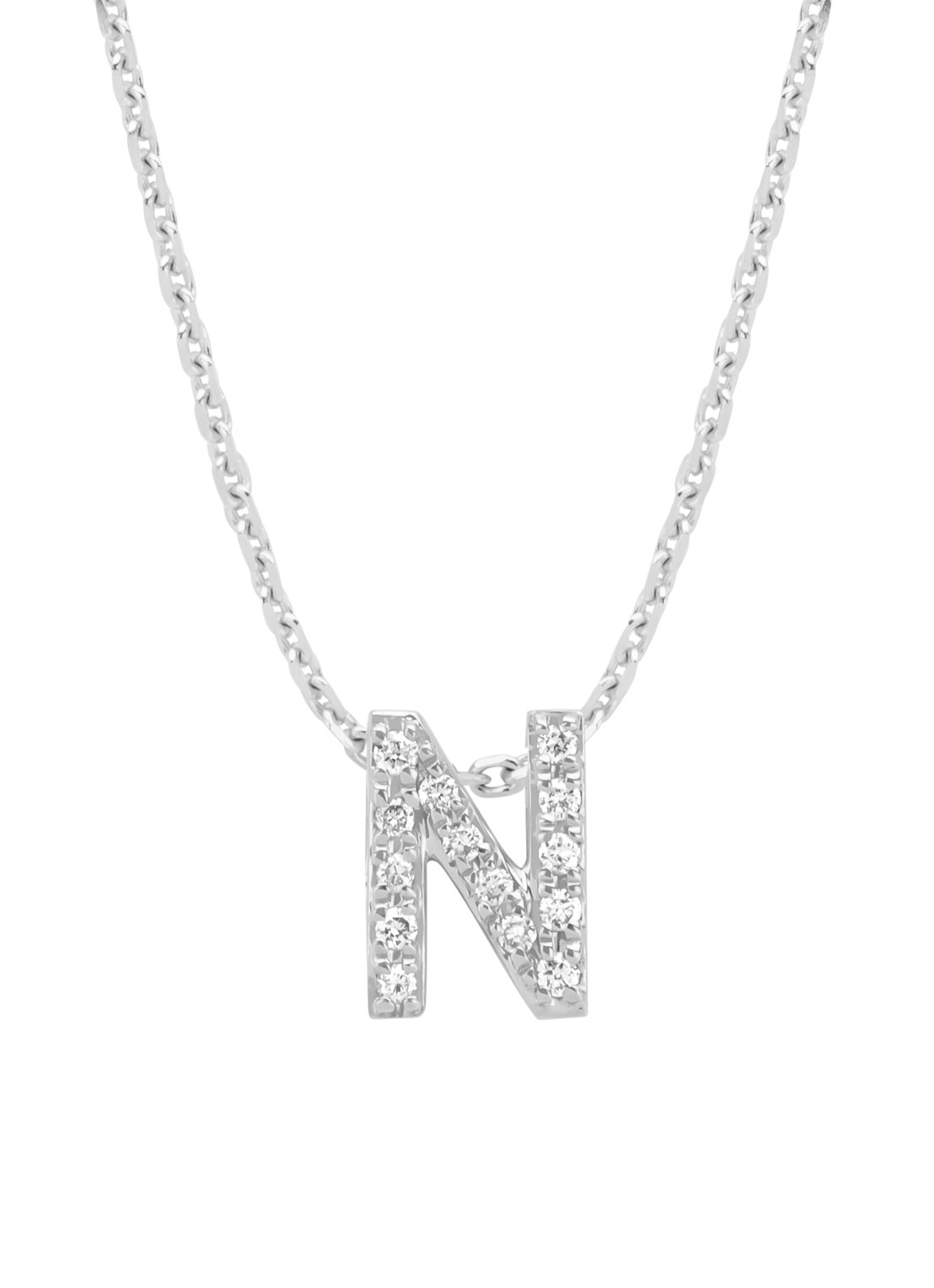 Diamond Point Witgouden hanger N, 0.05 ct diamant, Alphabet - voorkant 2 witgoud