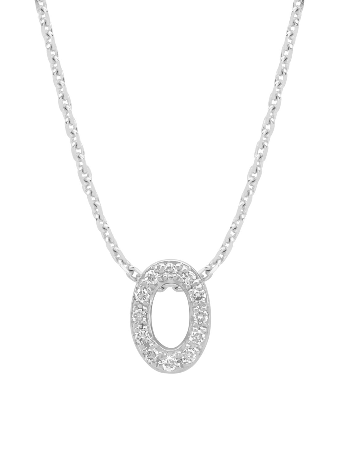 Diamond Point Witgouden hanger O, 0.05 ct diamant, Alphabet - voorkant witgoud