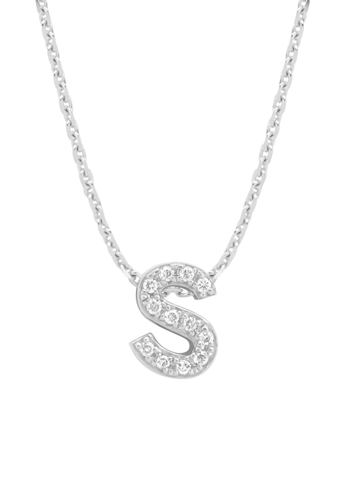 Diamond Point Witgouden hanger S, 0.04 ct diamant, Alphabet - voorkant 2 witgoud