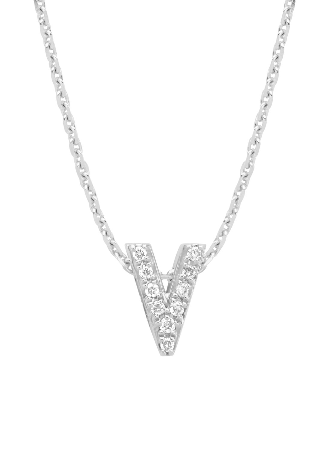Diamond Point Witgouden hanger V, 0.04 ct diamant, Alphabet - voorkant witgoud