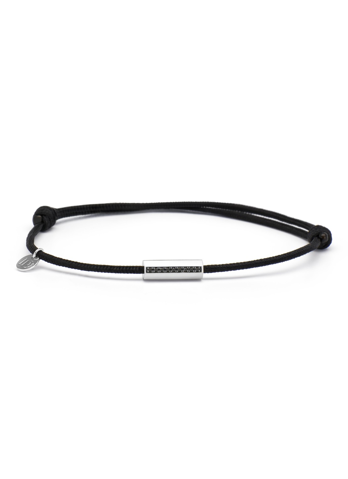 Diamond Point Witgouden koord armband, 0.04 ct zwarte diamant, Timeless Treasures - voorkant witgoud
