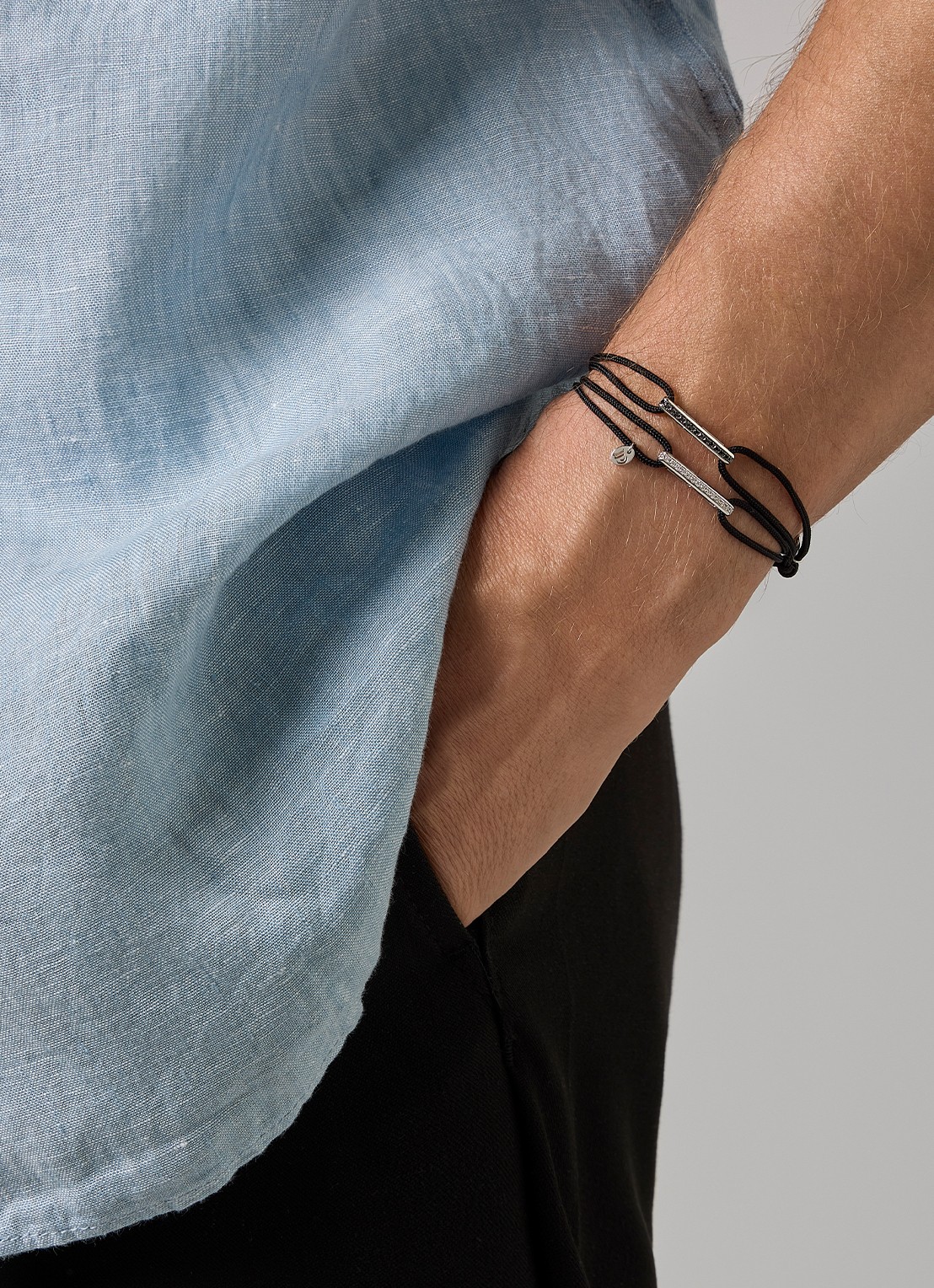 Diamond Point Witgouden koord armband, 0.10 ct diamant, Timeless Treasures - voorkant 2 witgoud