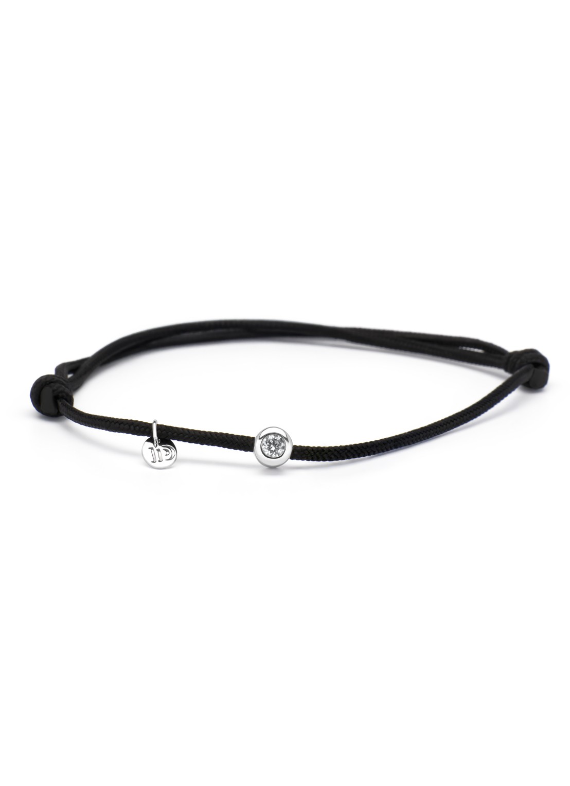 Diamond Point Witgouden koord armband, 0.10ct diamant, Timeless Treasures - voorkant witgoud