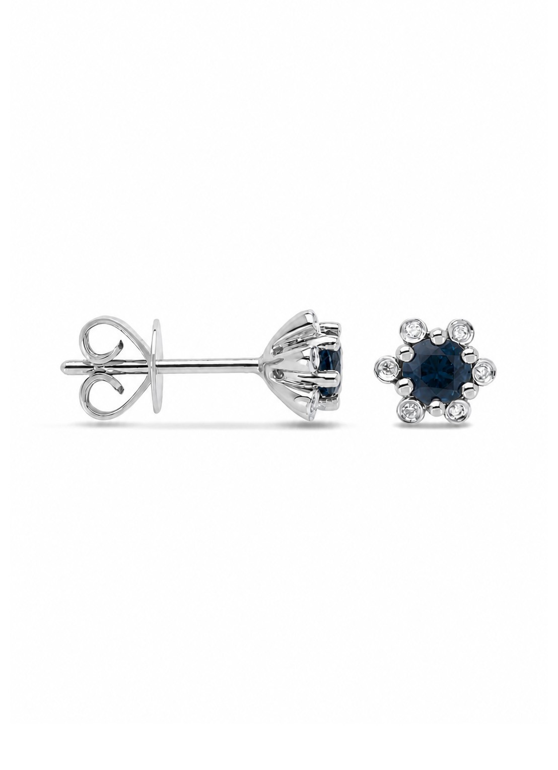 Diamond Point Witgouden oorsieraden, 0.60 ct blauwe saffier, Empress - voorkant blauw