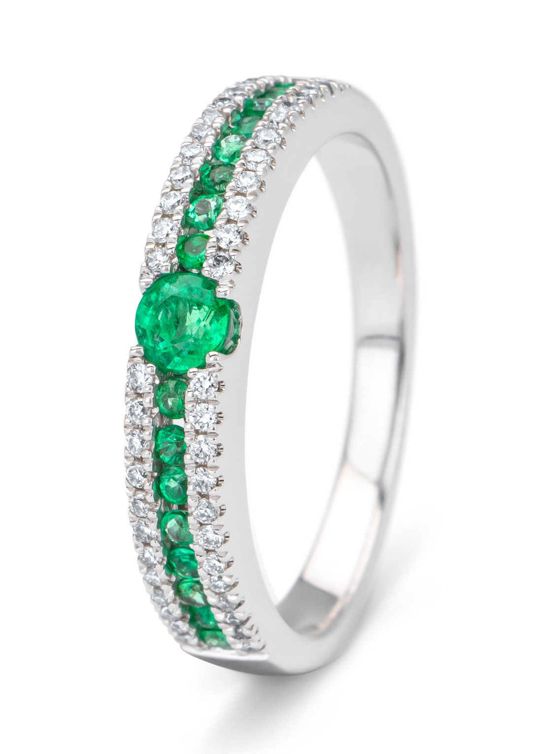 Diamond Point Witgouden ring, 0.36 ct smaragd, Majestic - voorkant witgoud
