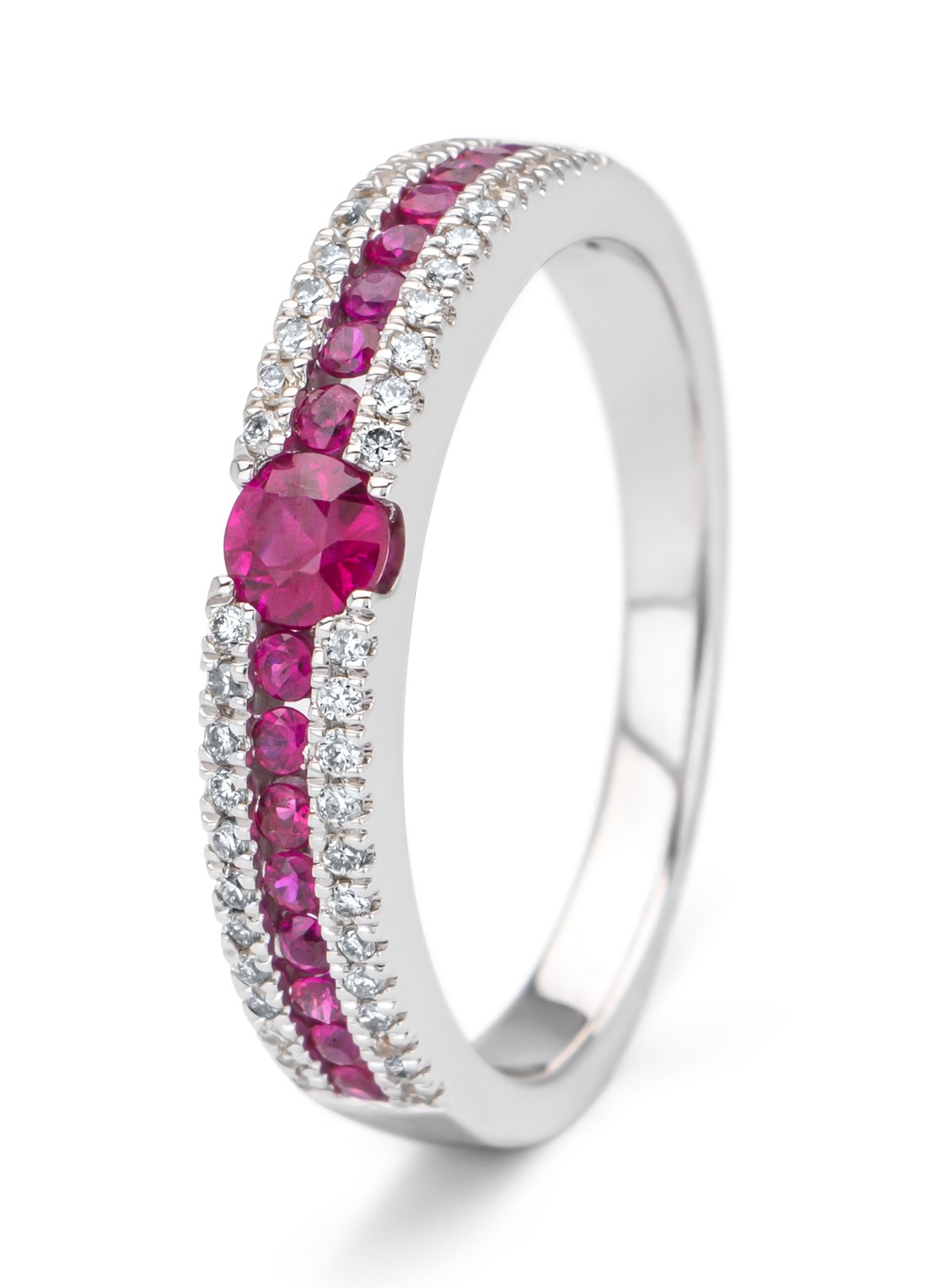 Diamond Point Witgouden ring, 0.38 ct robijn, Majestic - voorkant 5 witgoud