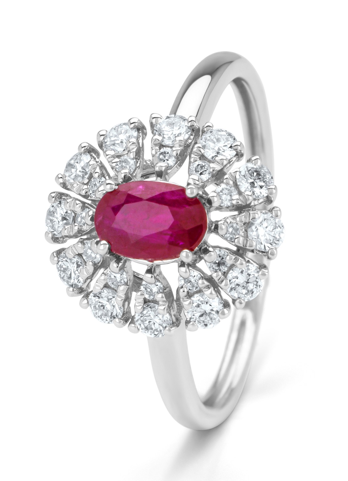 Diamond Point Witgouden ring, 0.63 ct robijn, Majestic - voorkant 3 witgoud