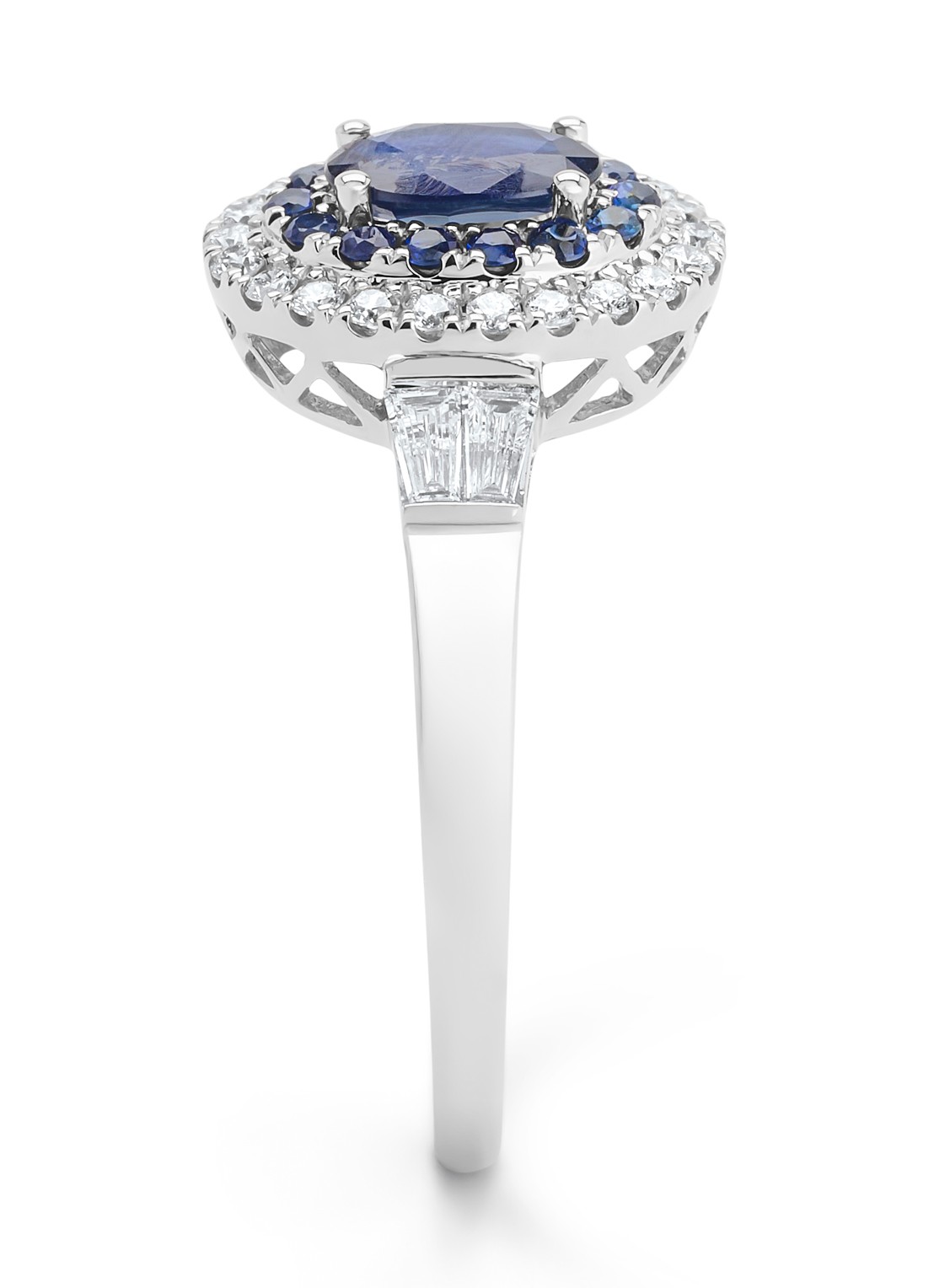 Diamond Point Witgouden ring, 0.65 ct blauwe saffier, Eden - detail witgoud