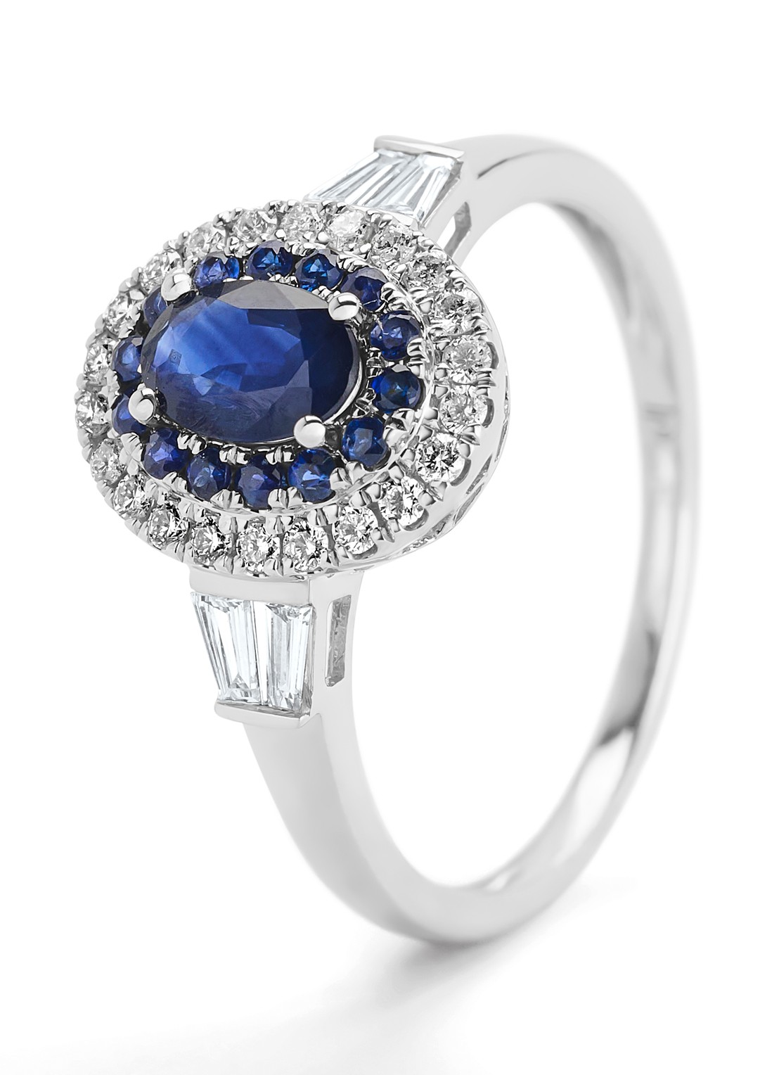 Diamond Point Witgouden ring, 0.65 ct blauwe saffier, Eden - voorkant 4 witgoud