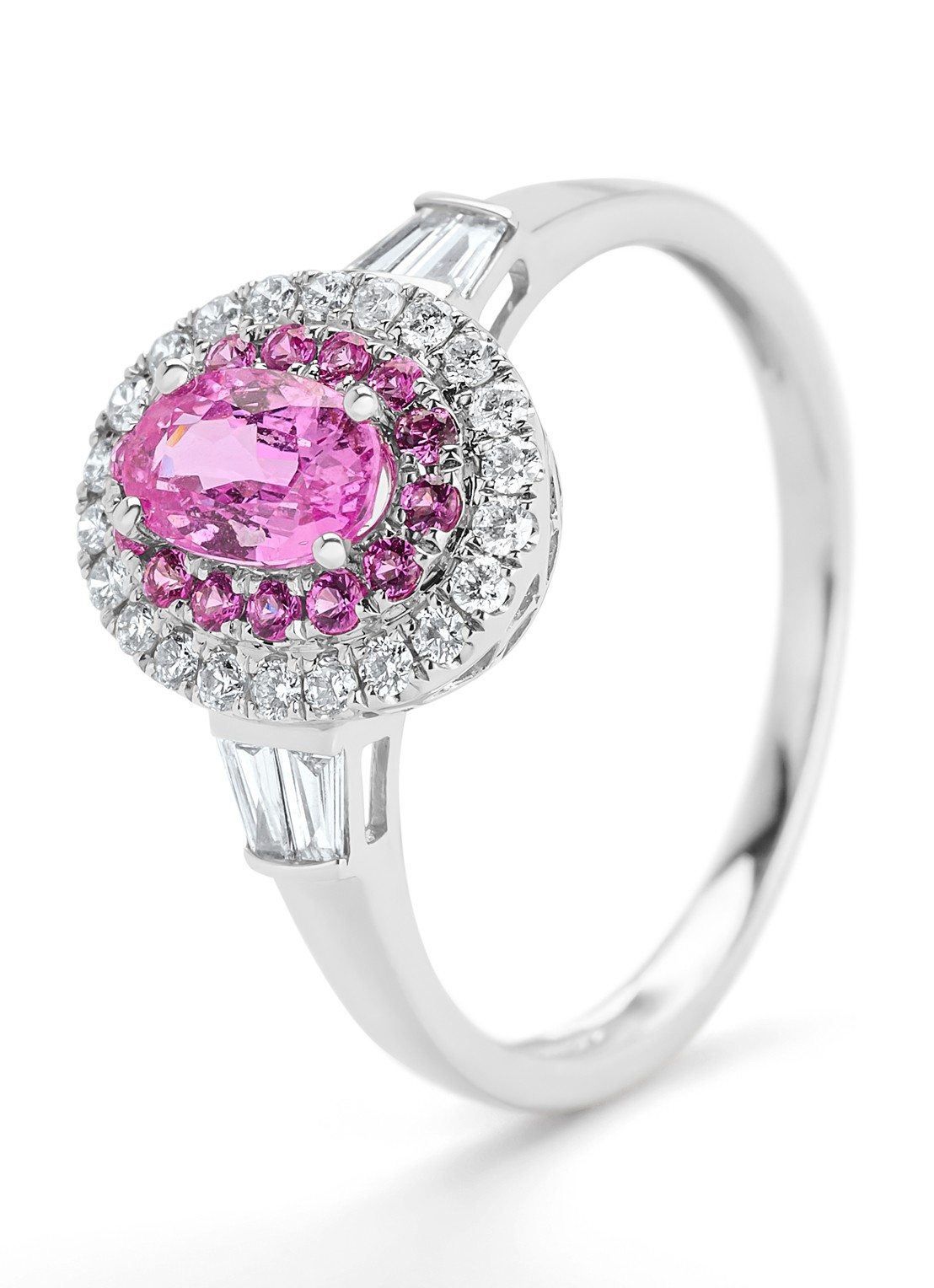 Diamond Point Witgouden ring, 0.65 ct roze saffier, Eden - voorkant witgoud