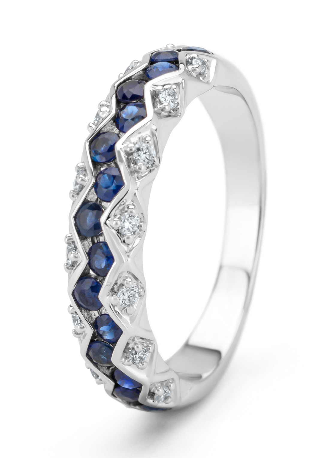 Diamond Point Witgouden ring, 0.79 ct blauwe saffier, Majestic - voorkant witgoud