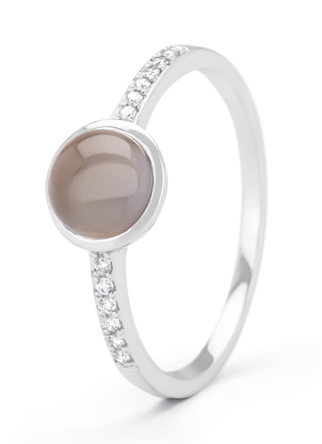 Diamond Point Witgouden ring, 0.96 ct maansteen, Little Drops - voorkant 3 witgoud