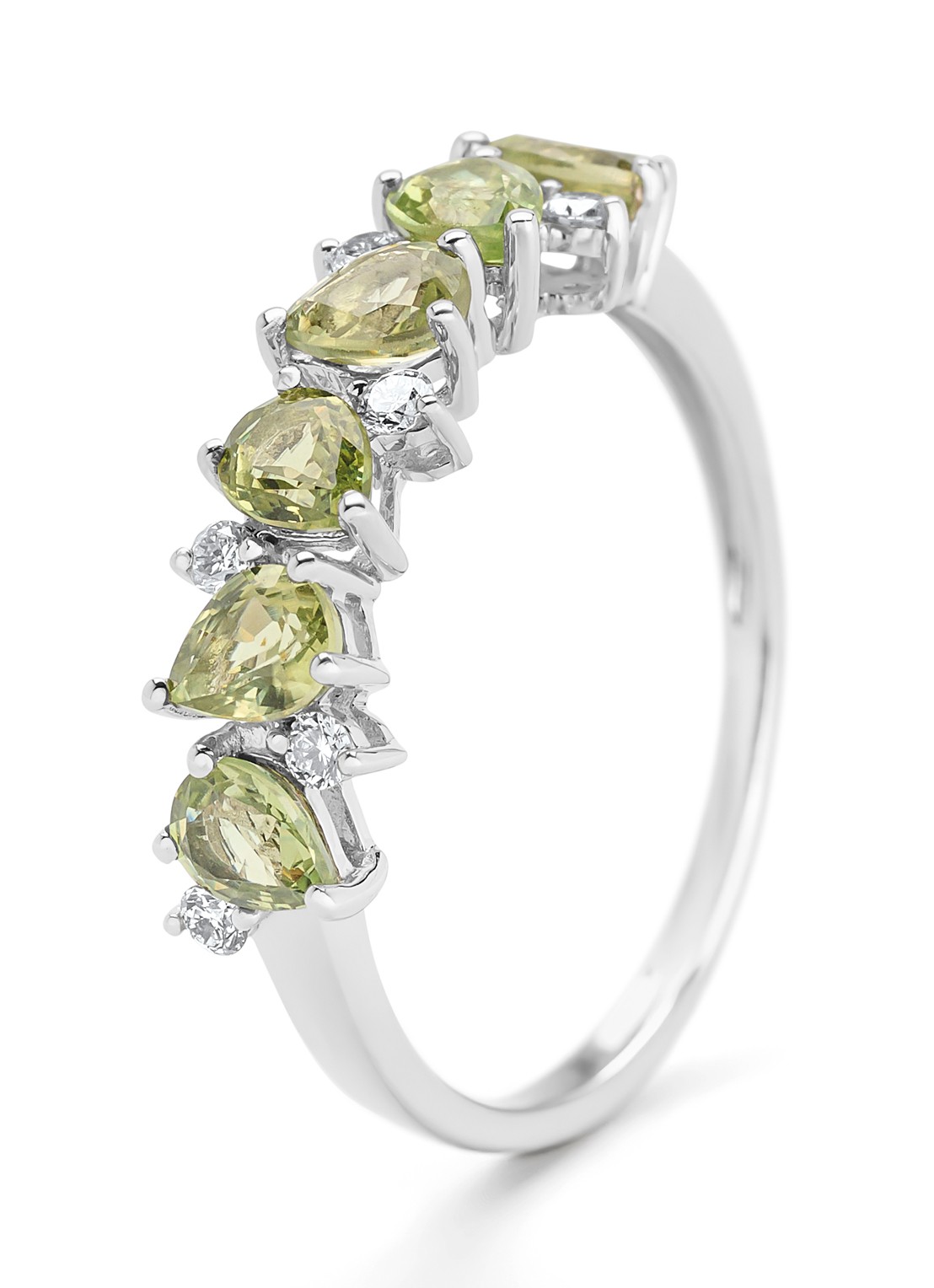 Diamond Point Witgouden ring, 1.19 ct groene saffier, Eden - voorkant witgoud