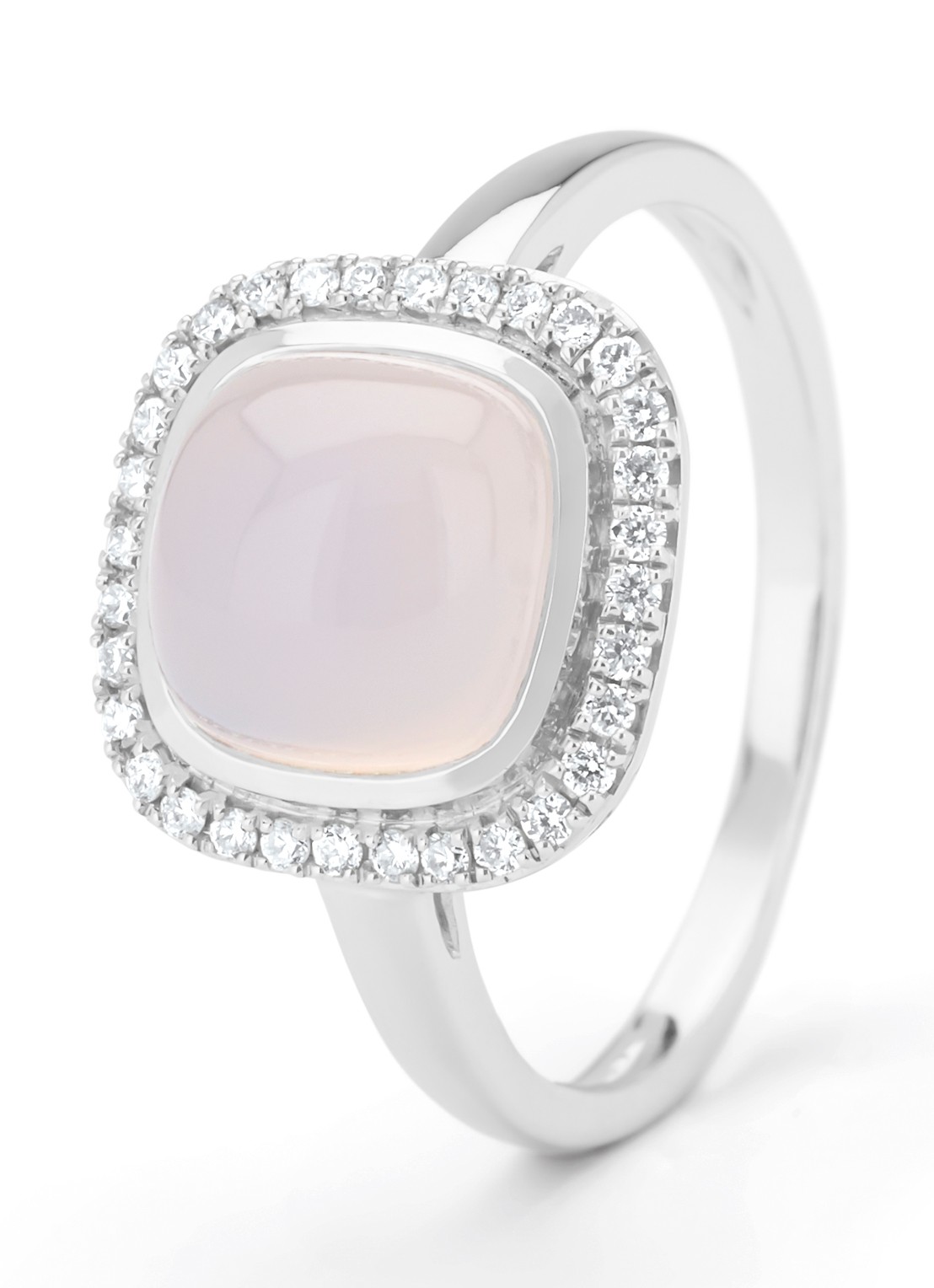 Diamond Point Witgouden ring, 2.45 ct blauwe chalcedoon, Little Drops - voorkant 3 witgoud