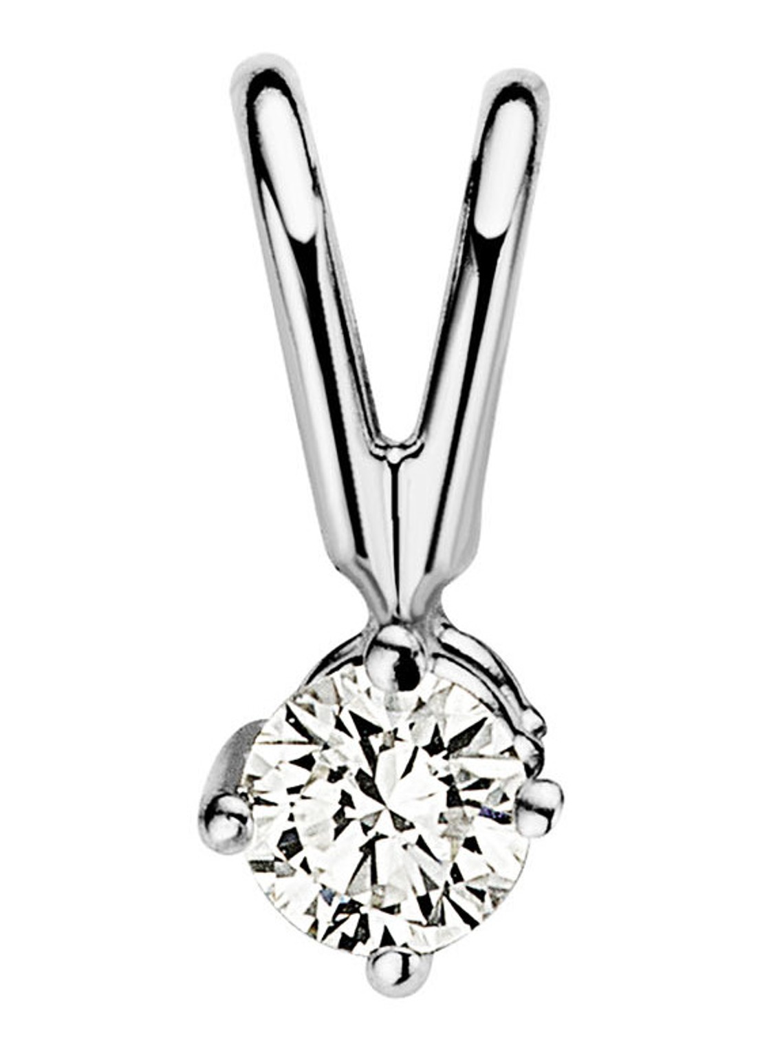 Diamond Point Witgouden solitair groeibriljant hanger, 0.08 ct. 0.08 ct diamant Groeibriljant - voorkant witgoud