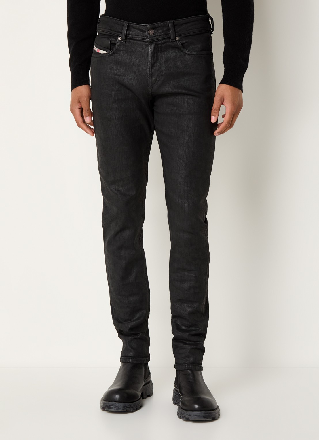 Diesel 1979 Sleenker skinny jeans met glanzende finish - detail zwart