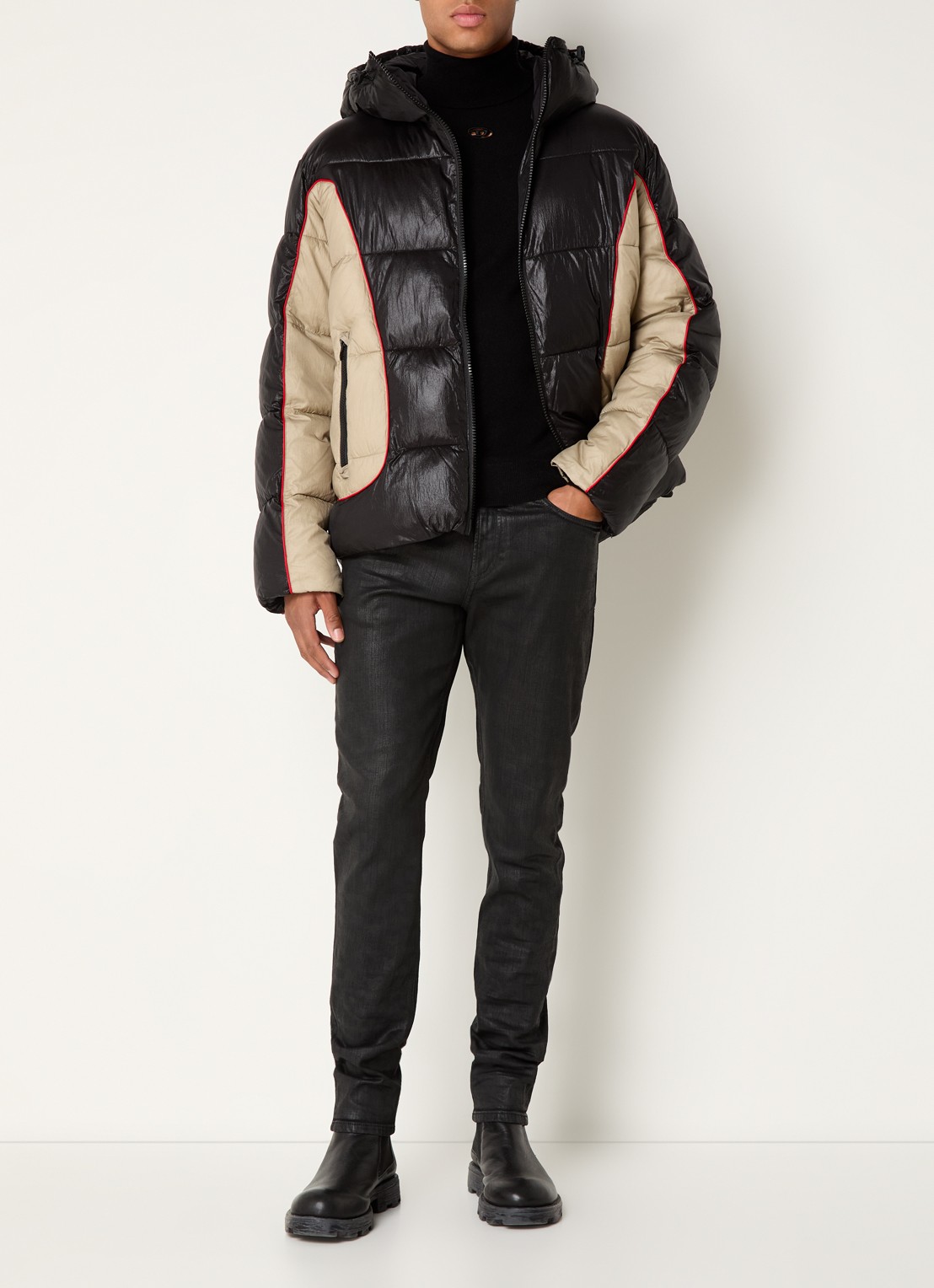 Diesel 1979 Sleenker skinny jeans met glanzende finish - voorkant 4 zwart